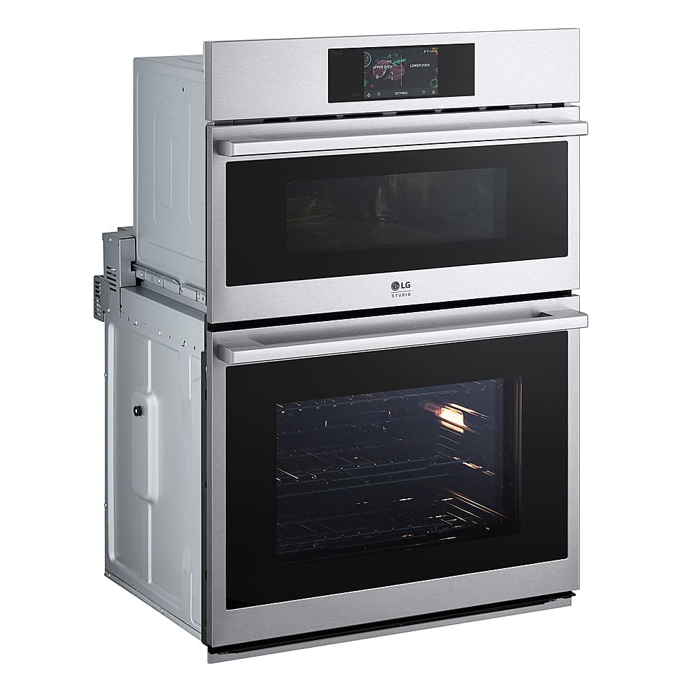 Left. LG - STUDIO 30" Smart Built-In Electric Convection Combination Wall Oven with Microwave and Sous Vide - Stainless steel.