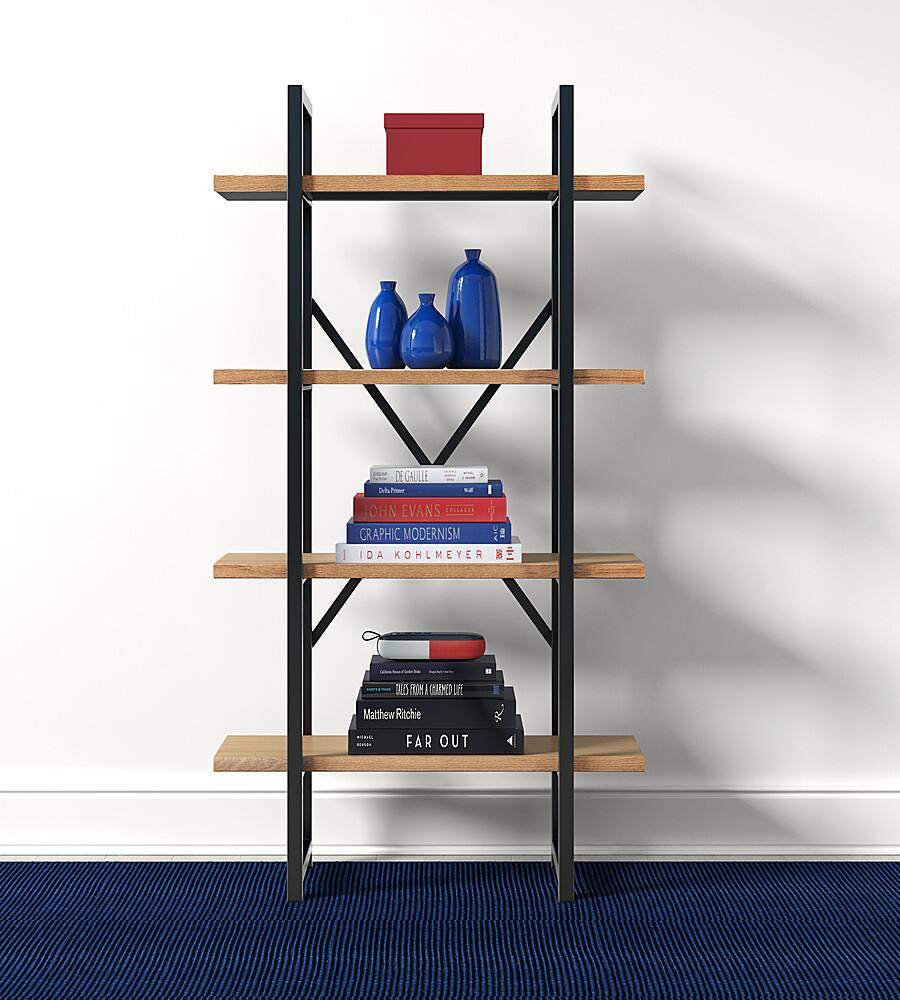 Alt View 11. Tommy Hilfiger - Robson Etagere Wood and Metal 4 Tier Bookshelf - Oak and Black.
