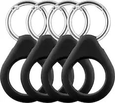 Front. Insignia™ - Key Ring Case for Apple AirTag (4-Pack) - Black.