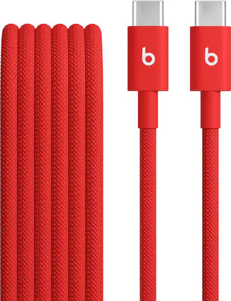Front. Beats - 5' USB-C to USB-C Woven Cable - Rapid Red.
