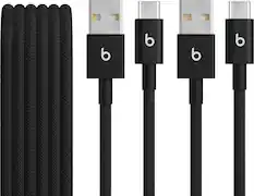 Front. Beats - 5' USB-A to USB-C Woven Cable (2-Pack) - Bolt Black.