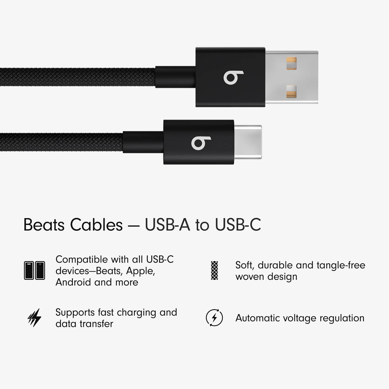 Alt View 11. Beats - 5' USB-A to USB-C Woven Cable (2-Pack) - Bolt Black.