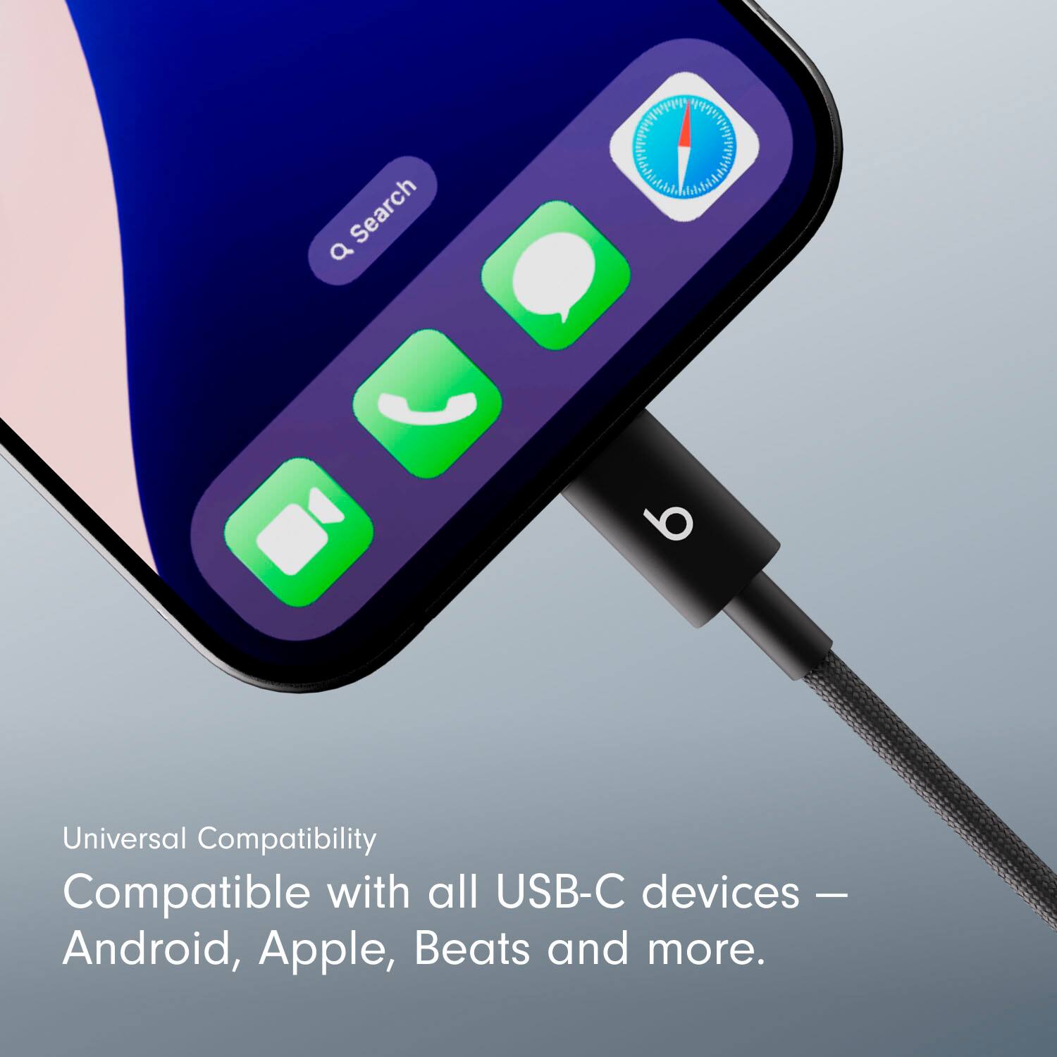 Alt View 12. Beats - 5' USB-A to USB-C Woven Cable (2-Pack) - Bolt Black.