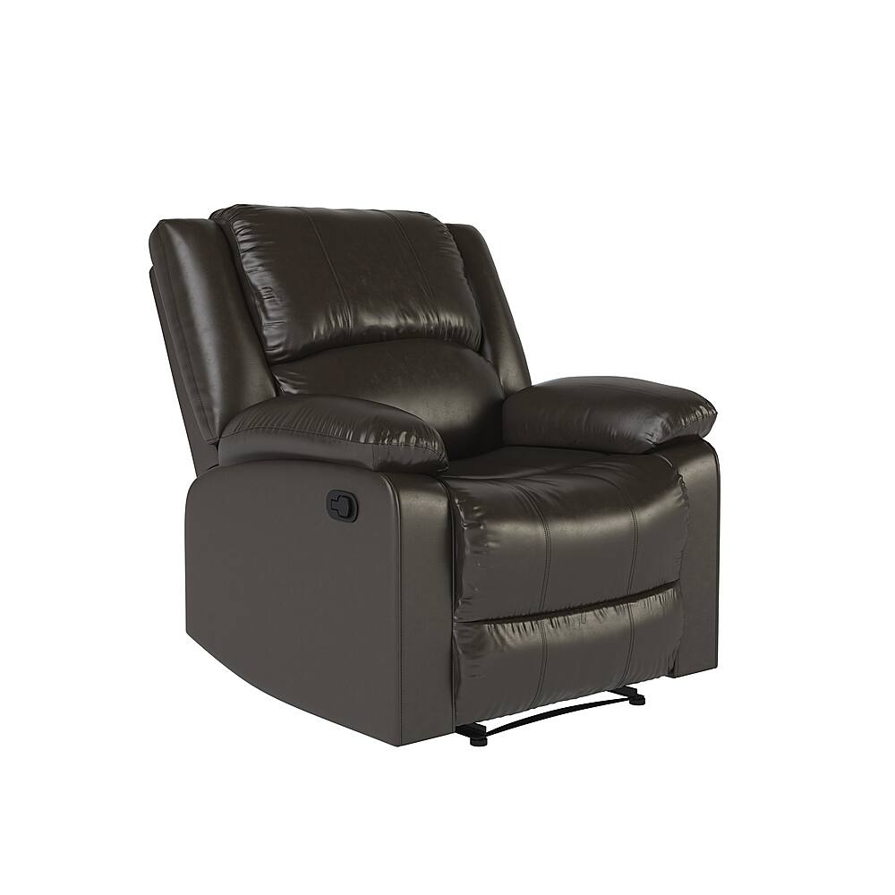 Left View: Relax A Lounger - Parkland Faux Leather Recliner in - Java