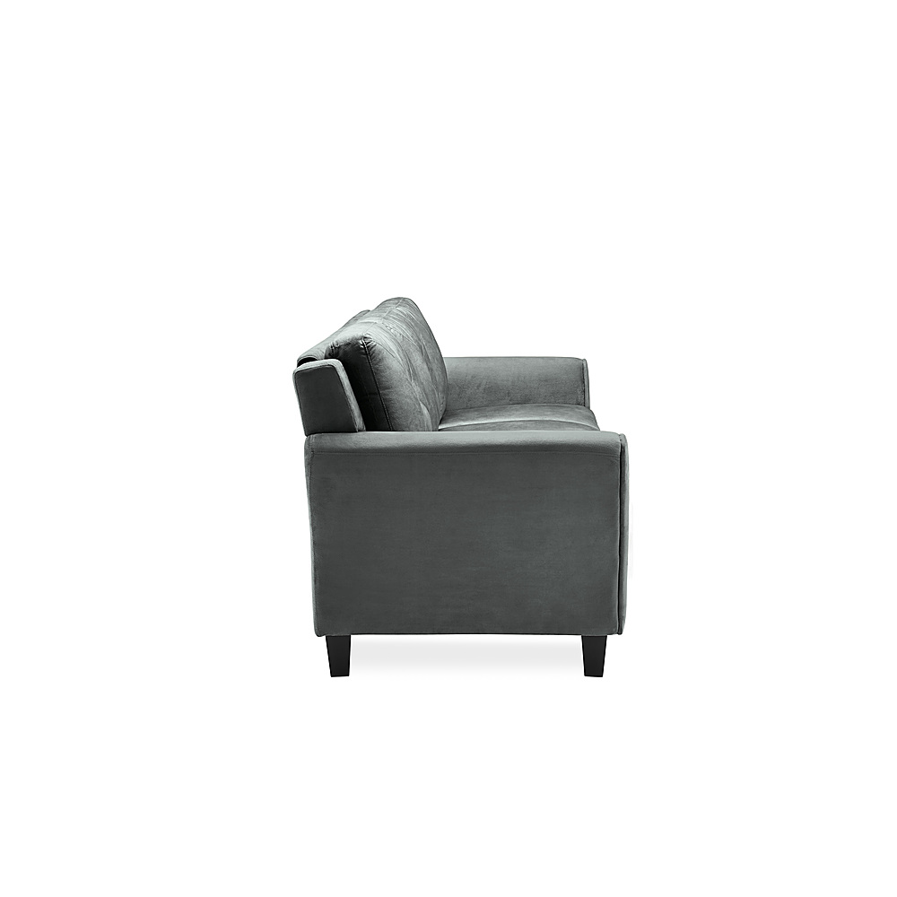 Left View: Lovesac - 4 Seats + 5 Sides Corded Velvet & Lovesoft with 6 Speaker Immersive Sound + Charge System - Charcoal Grey