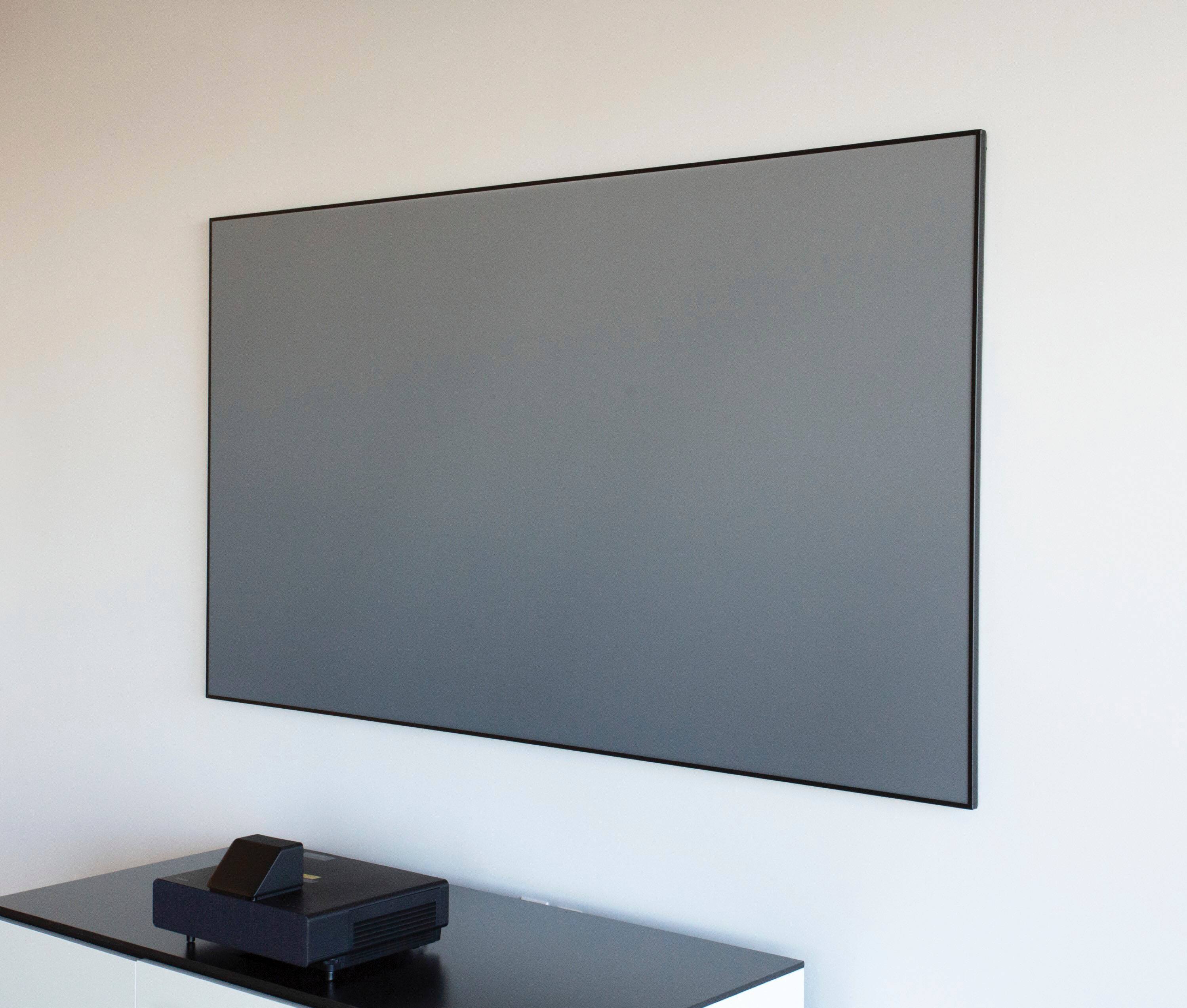 Left. Epson - SilverFlex Ultra Ambient Light Rejecting Screen, 100-inch Ultra High-Definition for Ultra-Short Throw Projectors - Black.