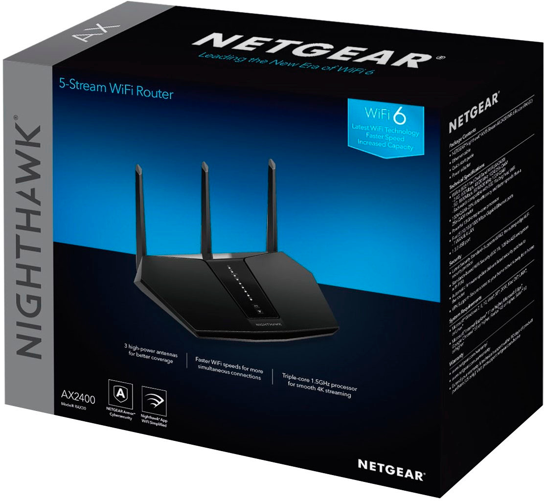 NETGEAR Nighthawk AX2400 Dual-Band Wi-Fi Router Black RAX30-100NAS - Best  Buy
