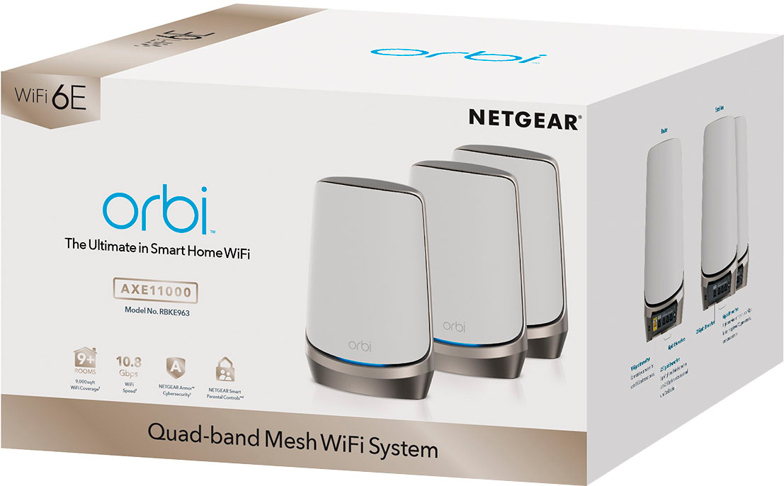NETGEAR Orbi AXE11000 Quad-Band Mesh Wi-Fi System (3-pack) RBKE963 