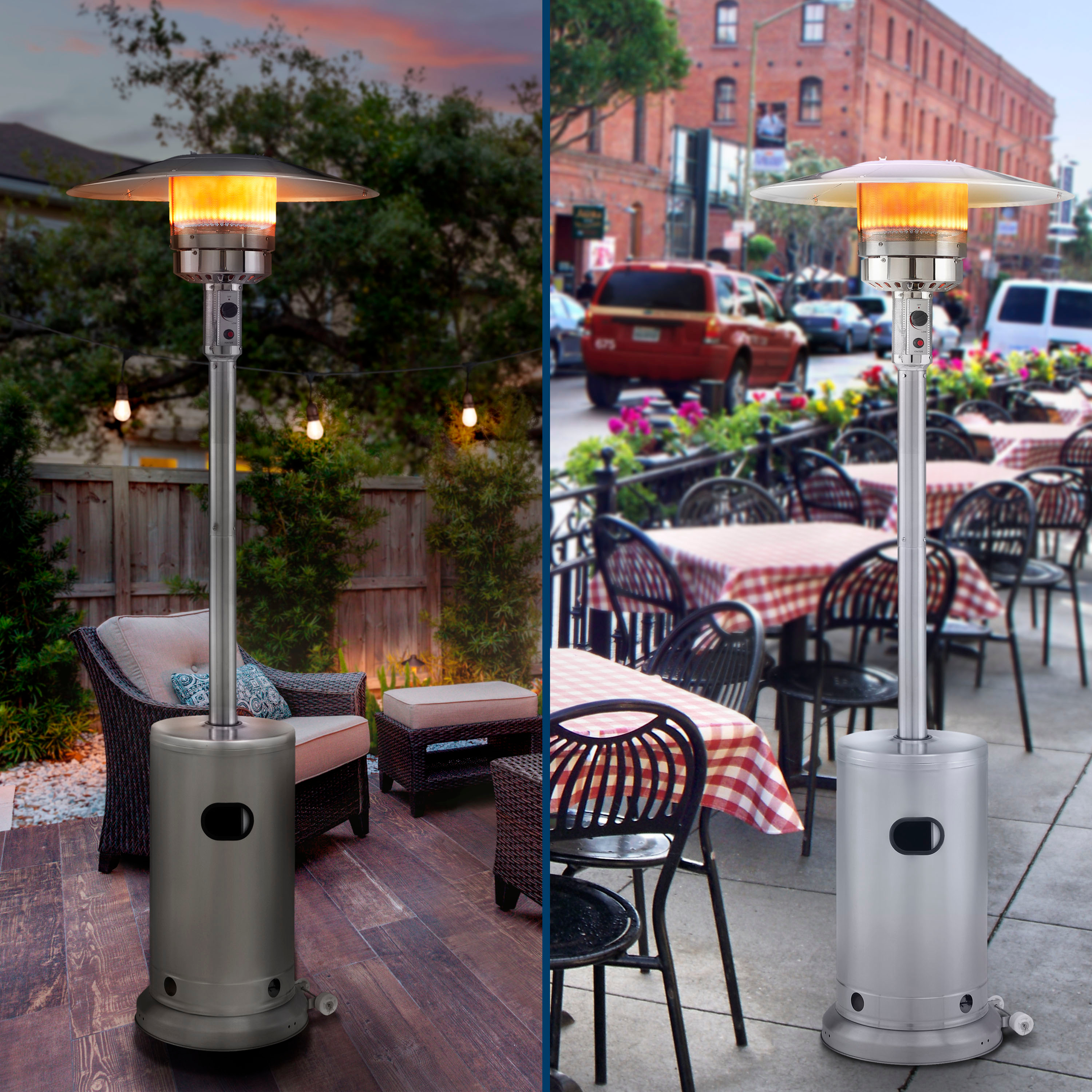 Left View: Insignia™ - Standing Patio Heater - Stainless Steel