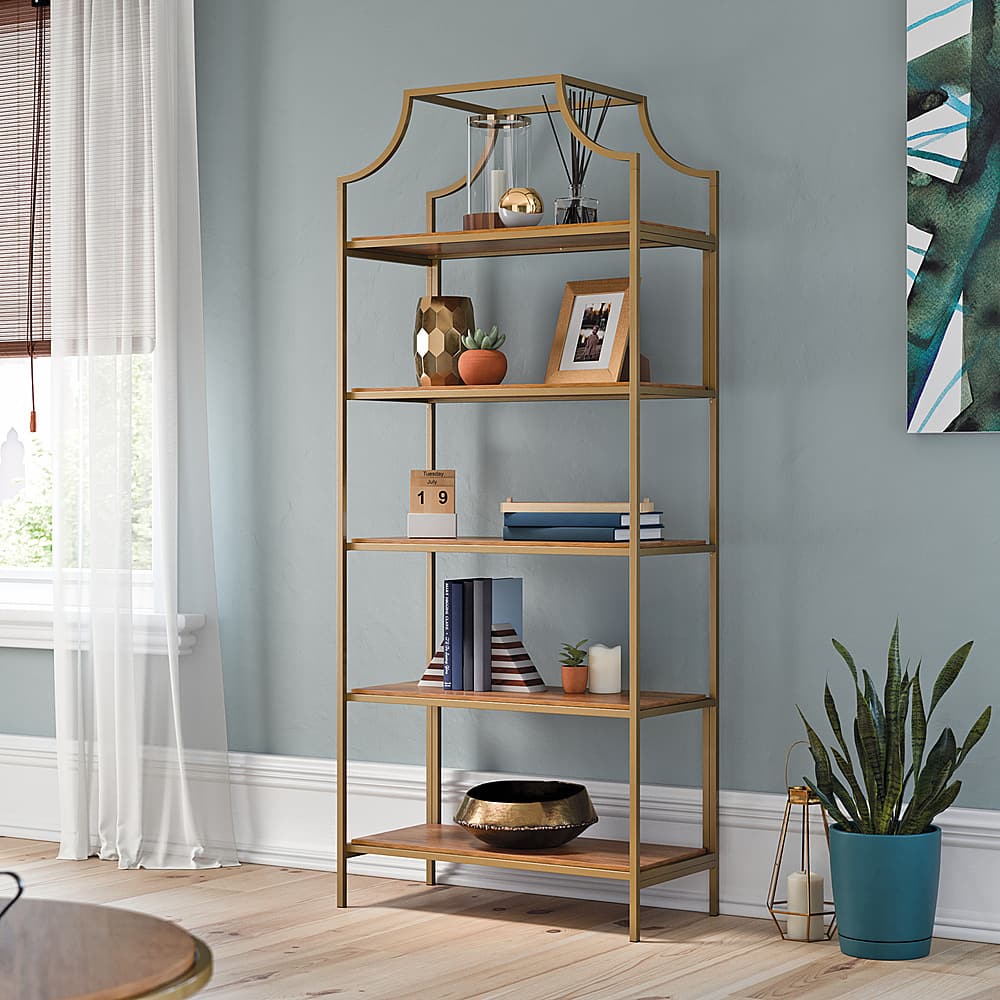 Left View: Sauder -International Lux 5 Shelf  Bookcase -Sindoori Mango