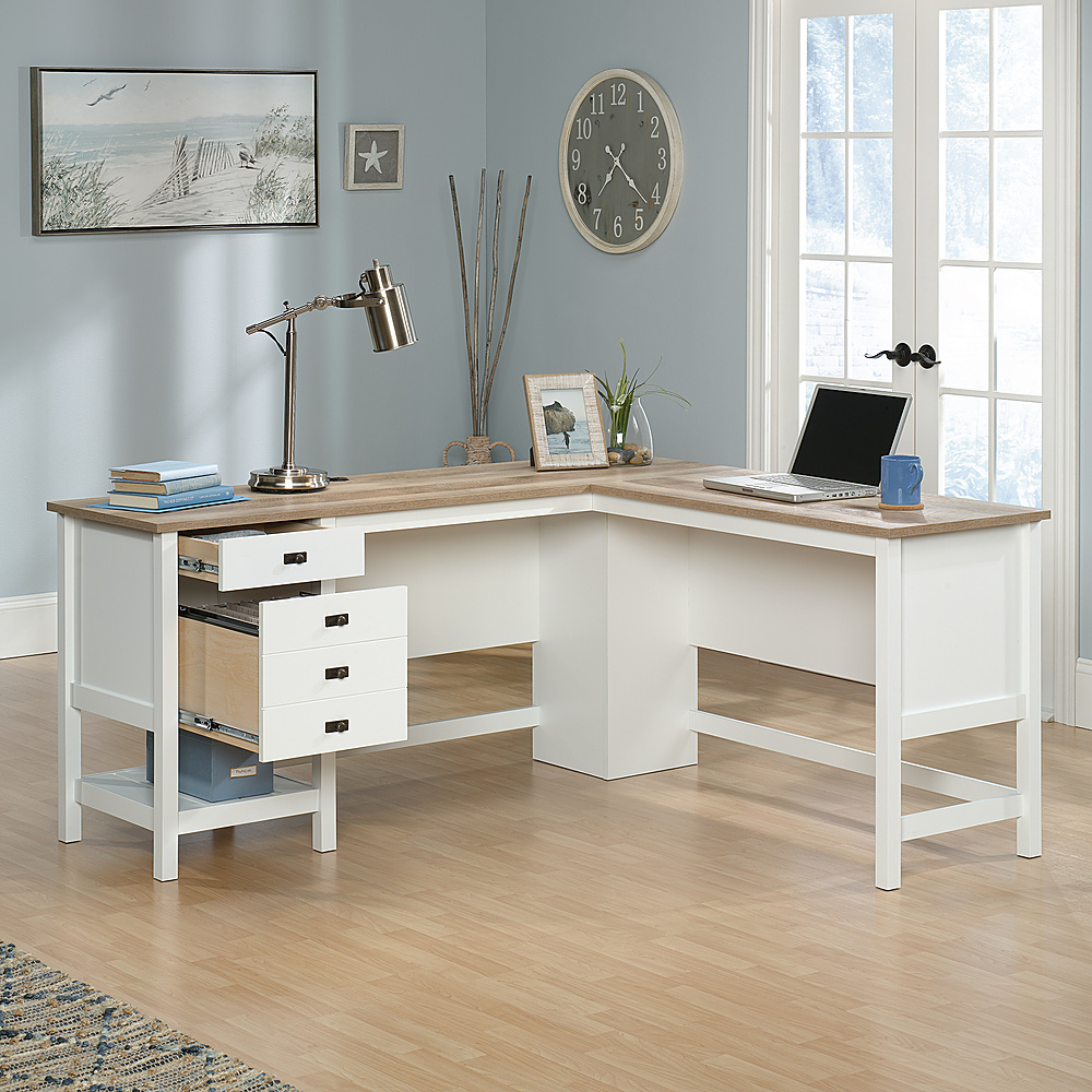 Angle View: Sauder - Cottage Road L with Oak Finish Top Desk - Soft White