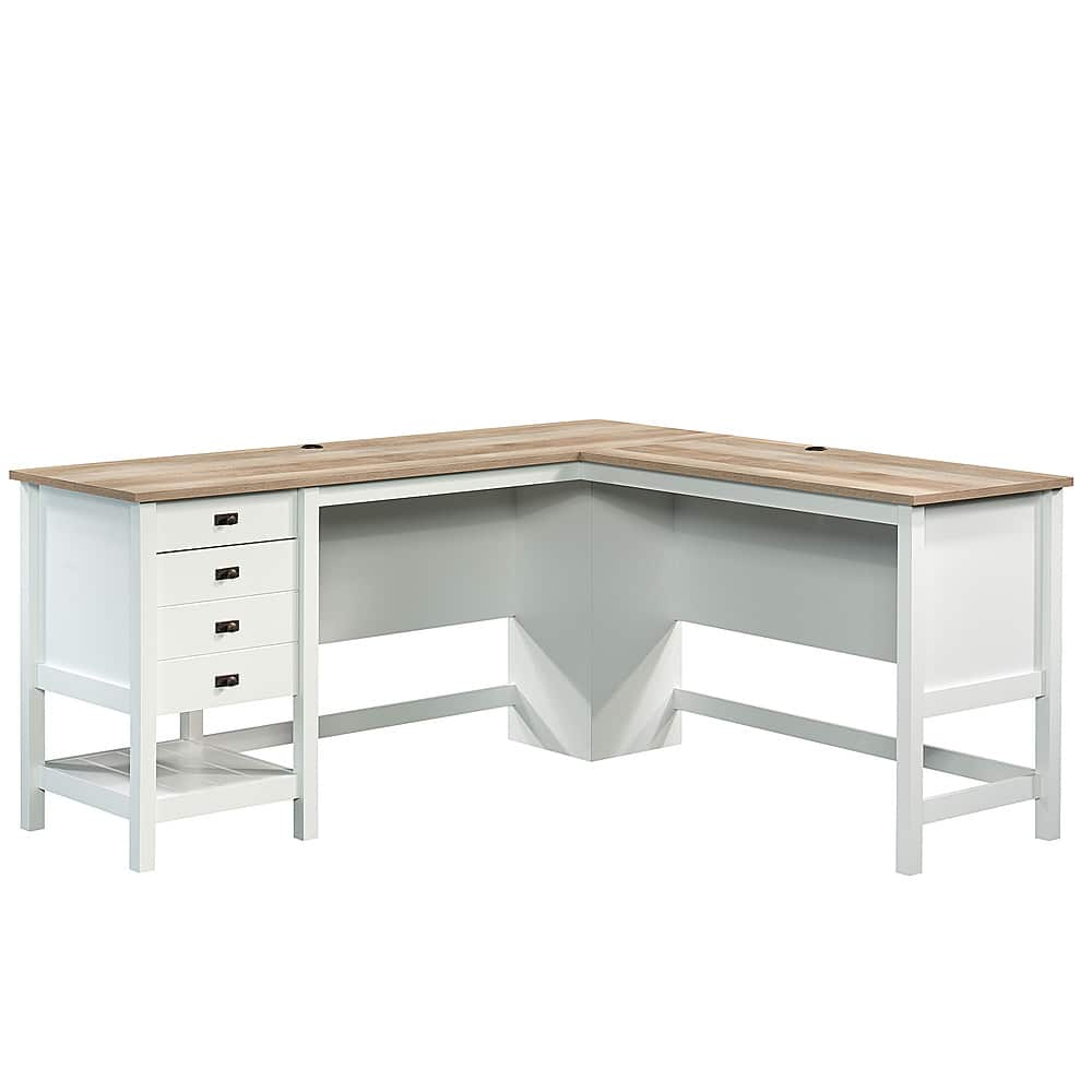 Sauder - Cottage Road L with Oak Finish Top Desk - Soft White - Front_Zoom