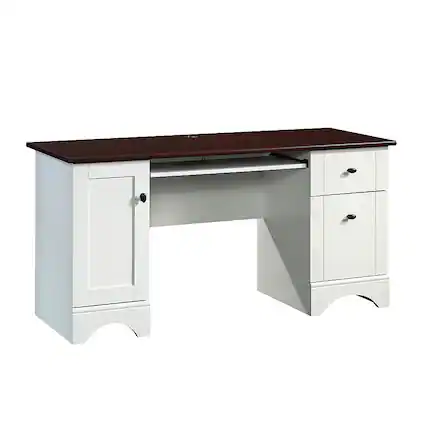 Front. Sauder - Computer Desk with Cherry Top Finish - Soft White.