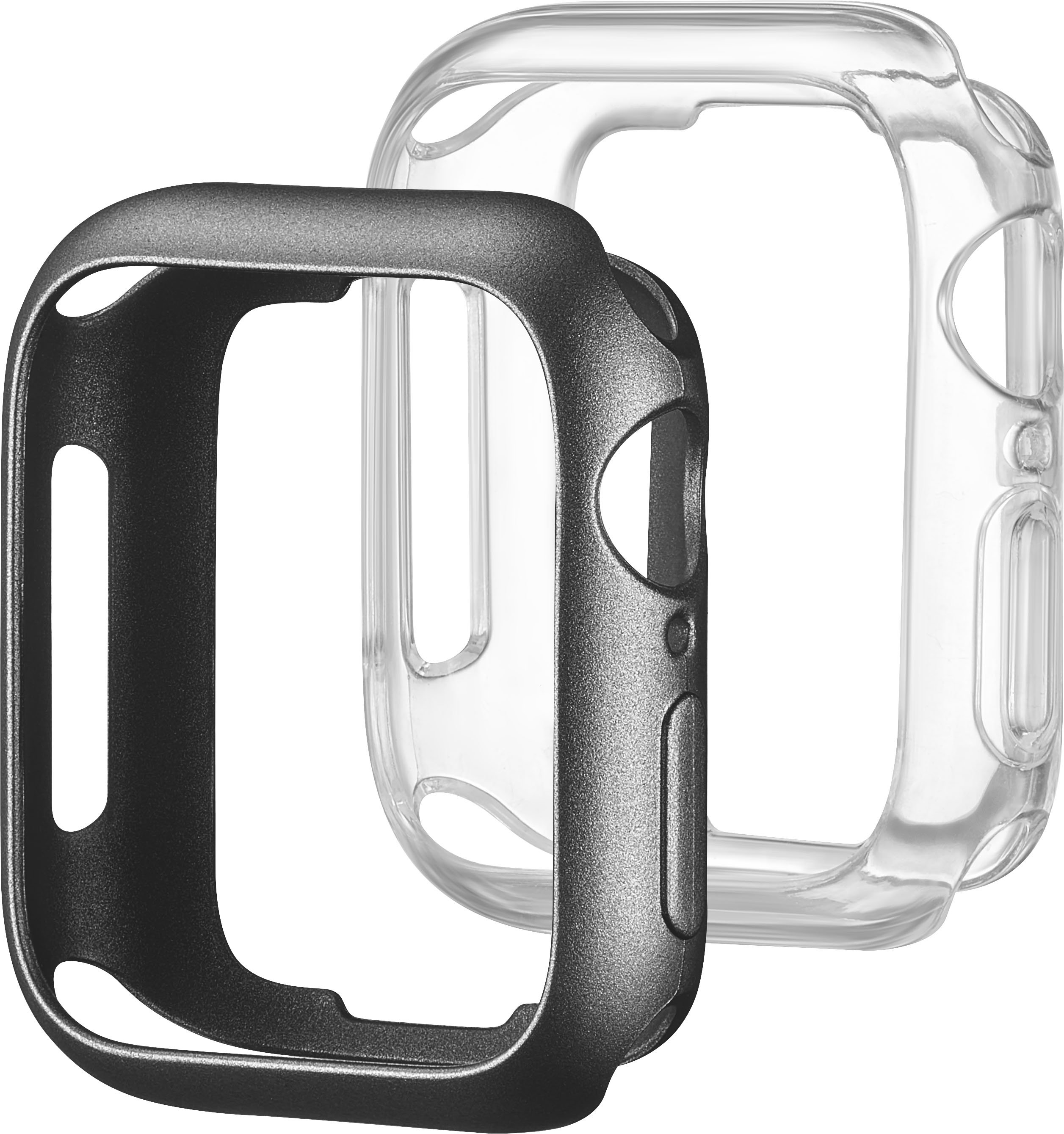 Left View: Modal™ - Bumper Case for Apple Watch 41mm and Apple Watch Series 7-9 41mm (2-Pack) - Space Gray/ Clear