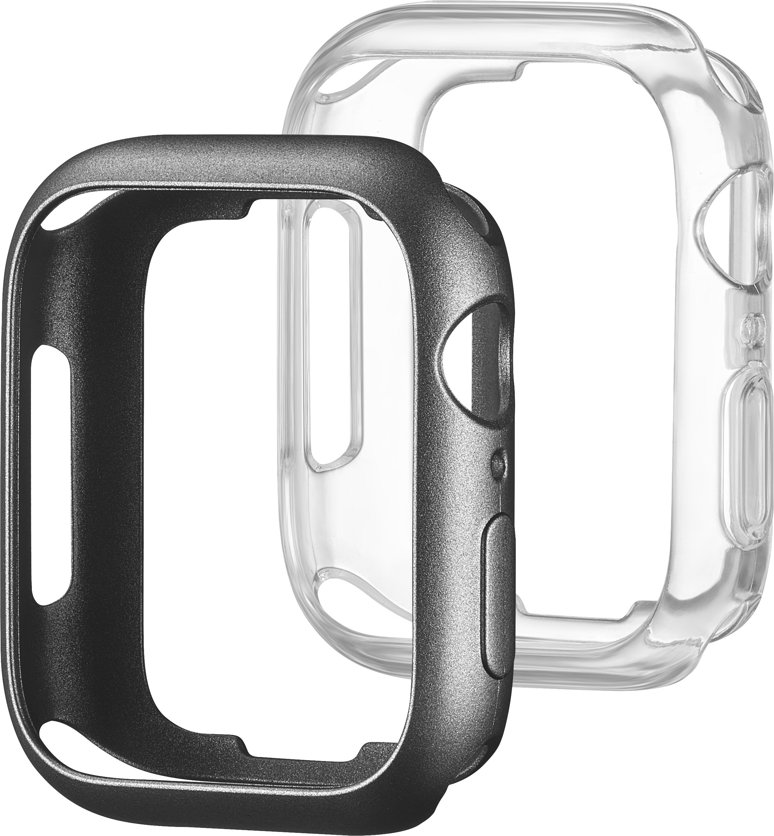 Left View: Modal™ - Bumper Case for Apple Watch 45mm and Apple Watch Series 7-9 45mm (2-Pack) - Space Gray/ Clear