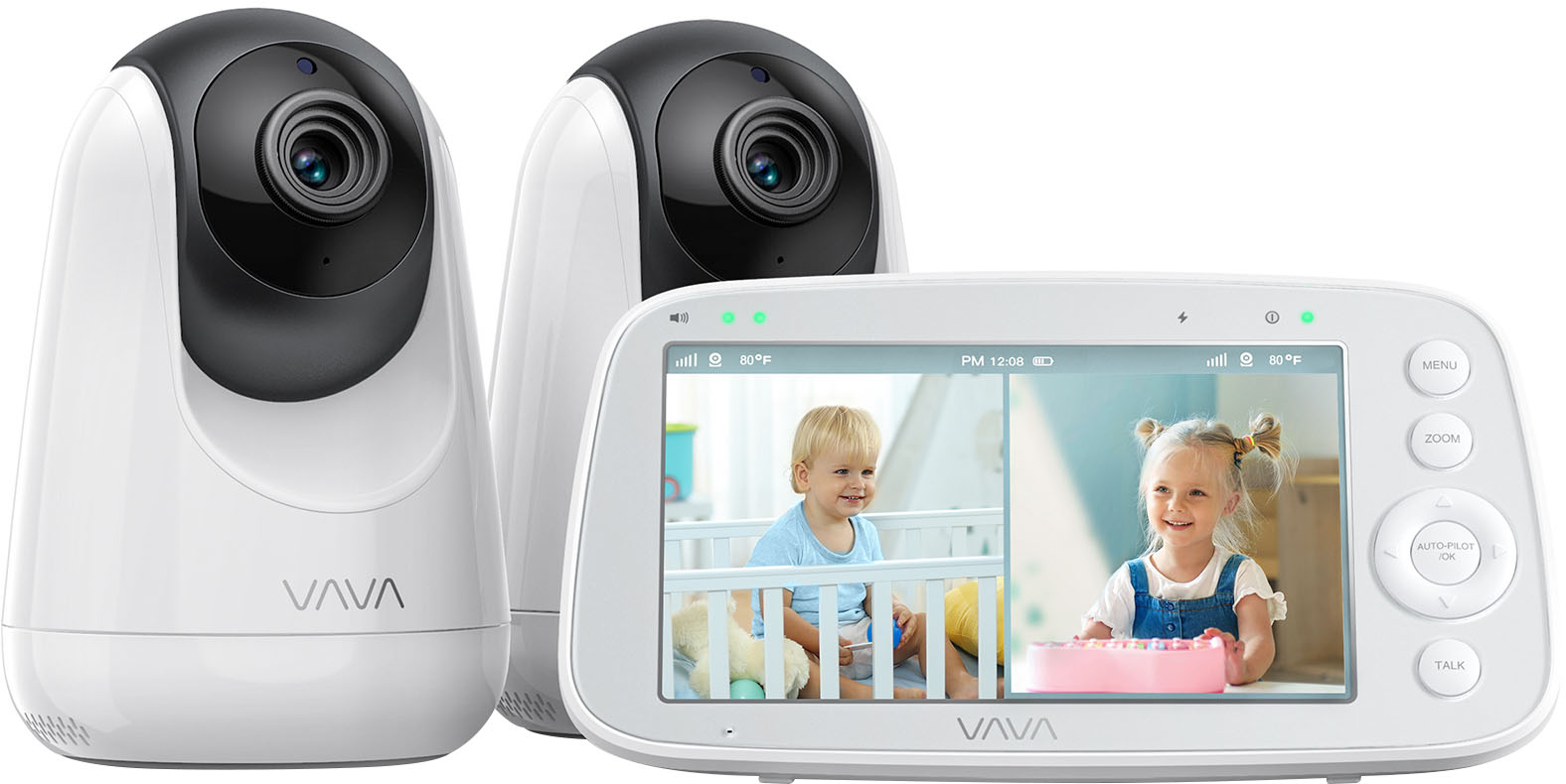 Angle View: VAVA - Baby Monitor Split View 5" 720P with 2 Cameras - White