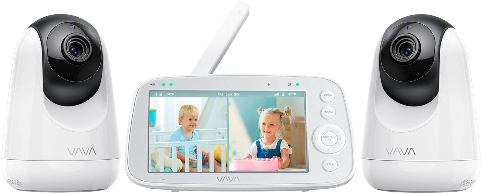 Front. VAVA - Baby Monitor Split View 5" 720P with 2 Cameras - White.