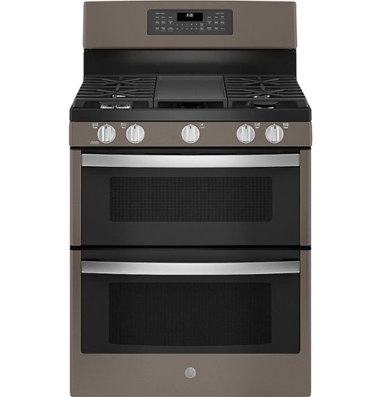 GE – 6.8 Cu. Ft. Freestanding Double Oven Gas Convection Range with Steam Clean and No Preheat Air Fry – Fingerprint Resistant Slate