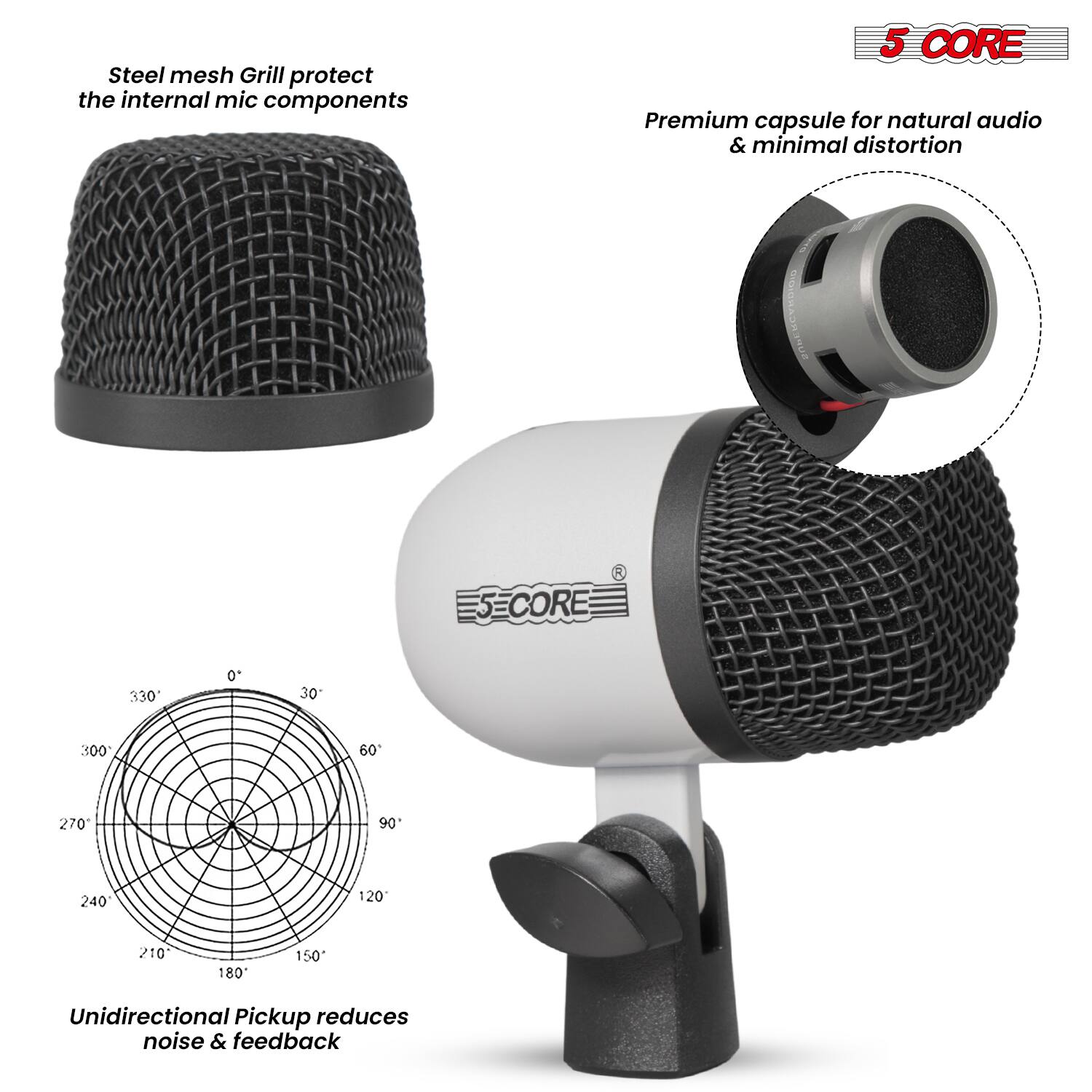 - Steel mesh Grill protect the internal mic components
- Premium capsule for natural audio & minimal distortion
- Unidirectional Pickup reduces noise & feedback