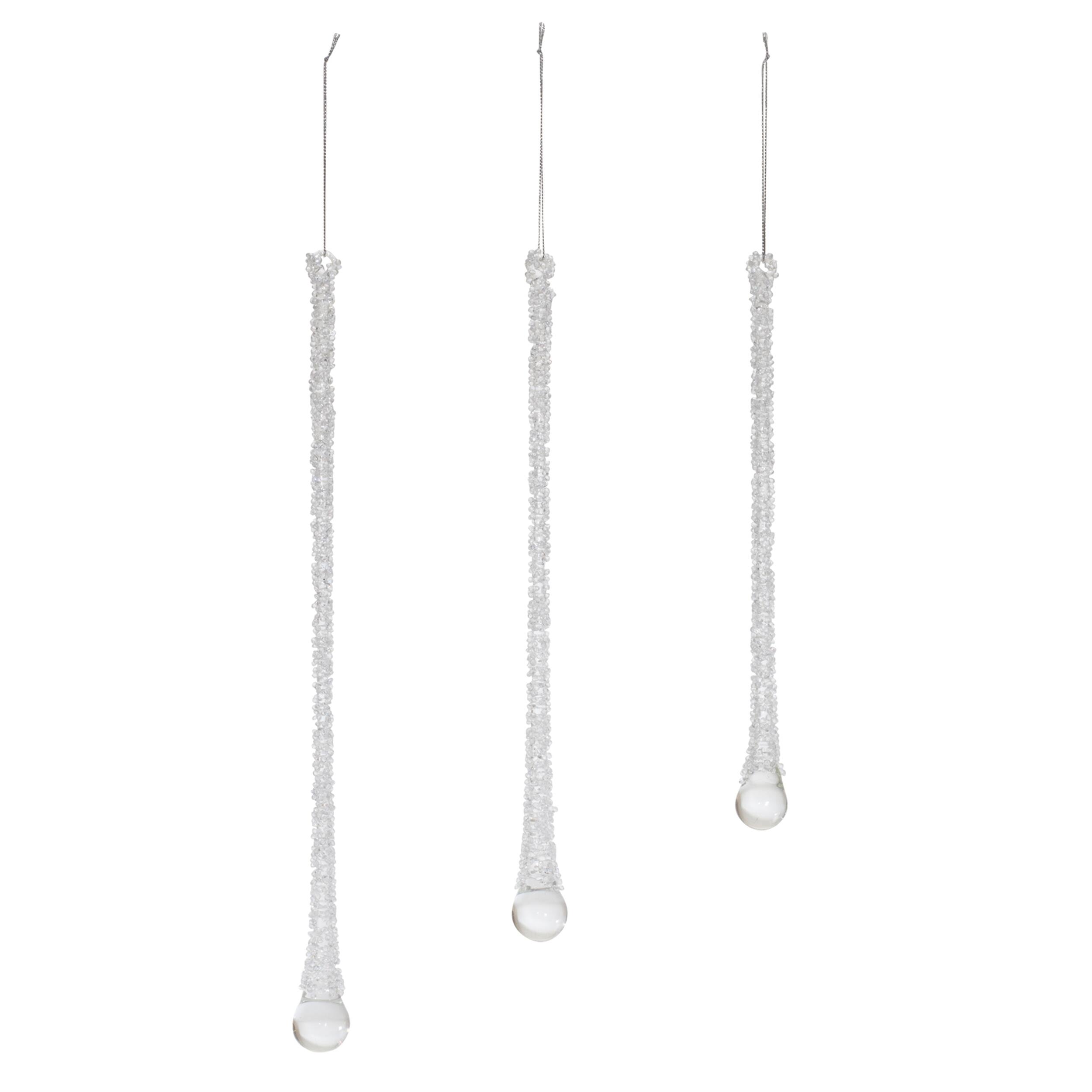 Left. BreeBe - Clear Beaded Glass Icicle Drop Ornament (Set of 6) - Clear.