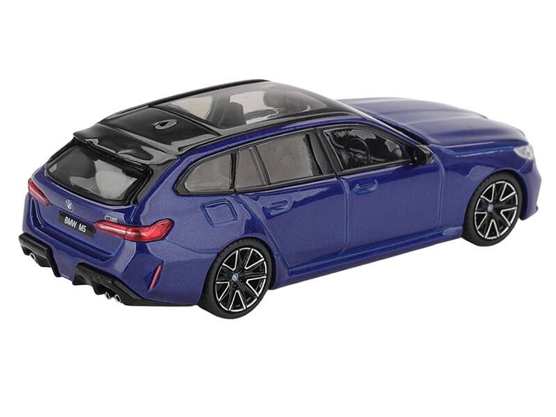 Left. Mini GT - BMW M5 Touring Marina Bay Blue Metallic with Black Top and Sun Roof Limited Edition 1/64 Diecast Model Car by Mini GT - Blue Metallic with Black.