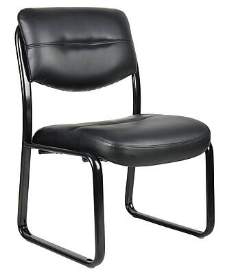 Front. Boss Office Products - Armless Leather Sled Base Side Chair (B9539) - Black.