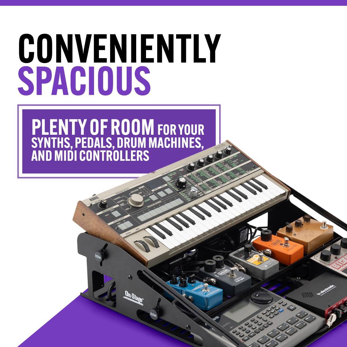 CONVENIENTLY SPACIOUS

PL plenty of room for your synths, pedals, drum machines, and midi controllers
