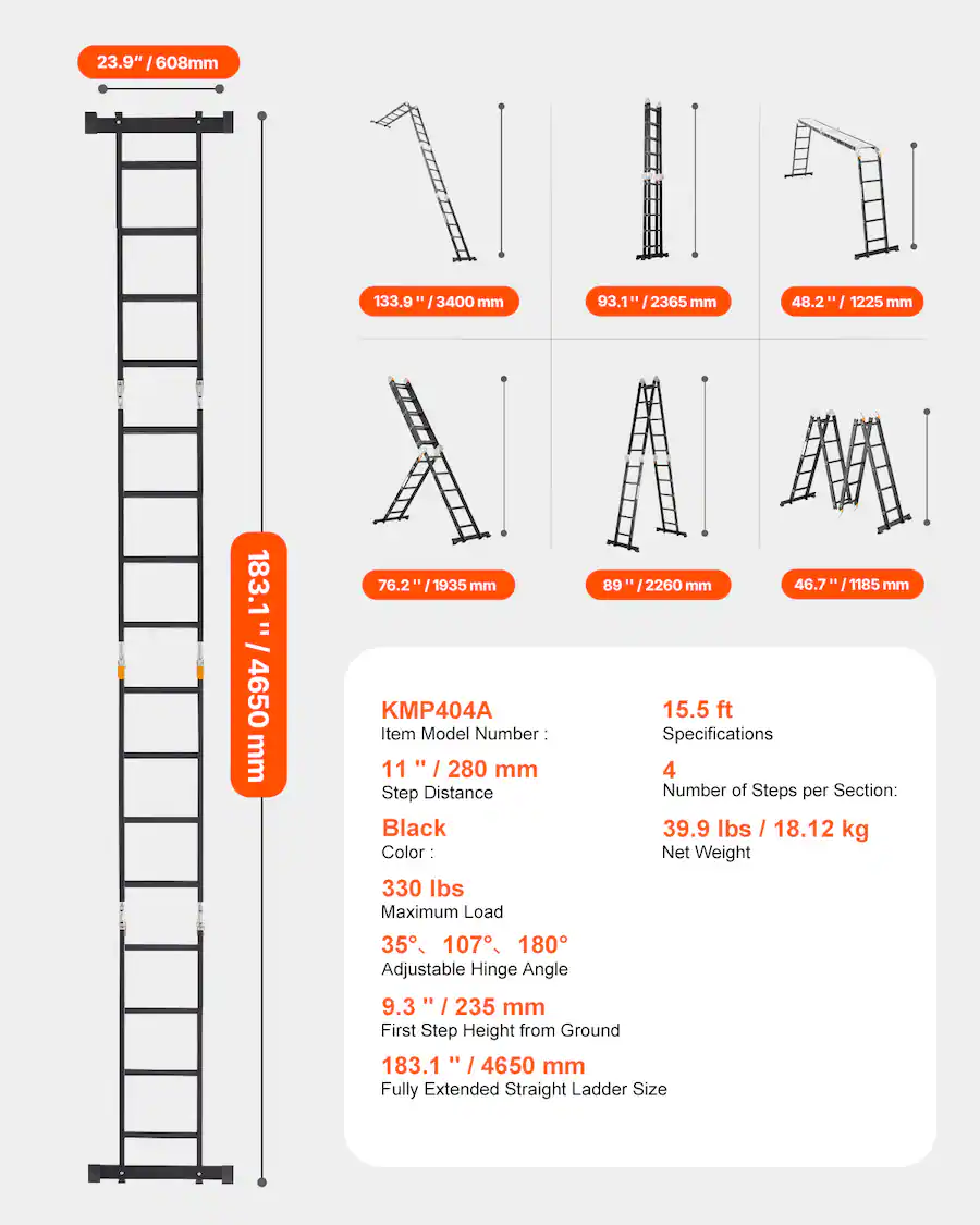 Which Ladder VEVOR Multi Purpose Folding Ladder, 7 in 1 Tall Extension Step Ladder,A ...