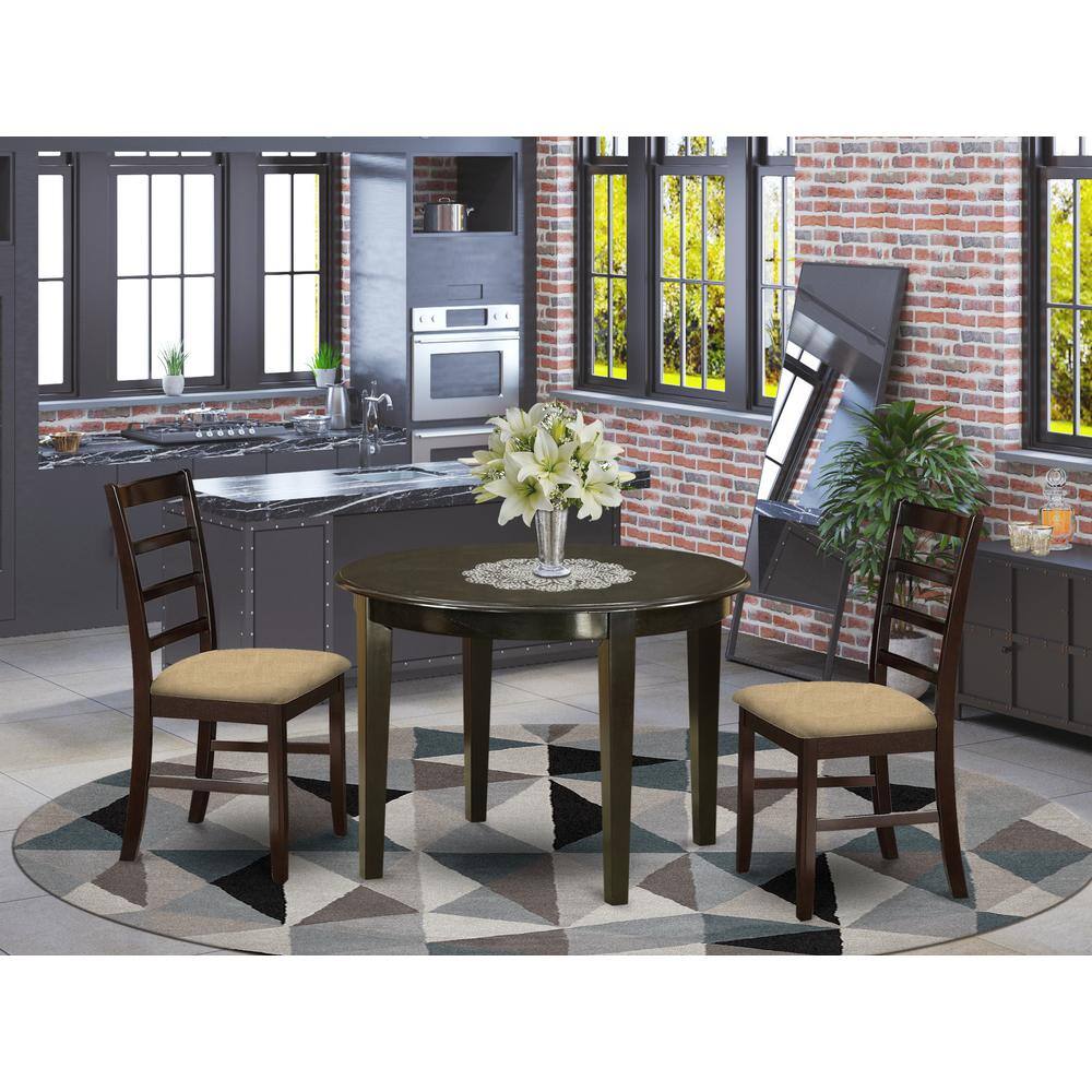 Left. East West Furniture - BOPF3-CAP-C 3 Pc small Kitchen Table set-small Kitchen Table and 2 Dinette Chairs - Cappuccino.