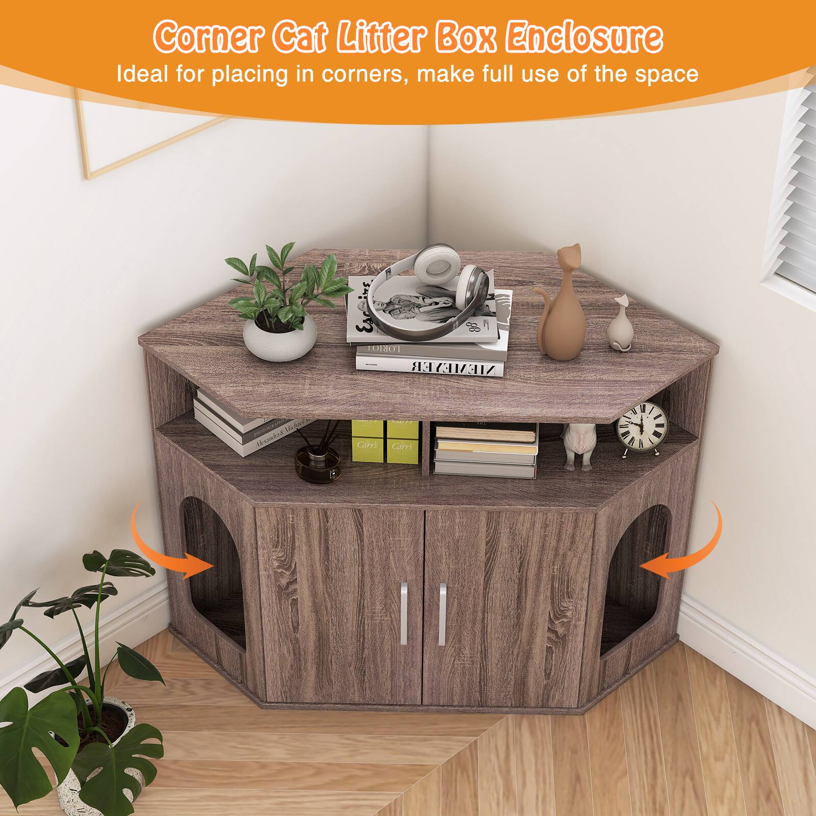 Corner Cat Litter Box Enclosure  
Ideal for placing in corners, make full use of the space