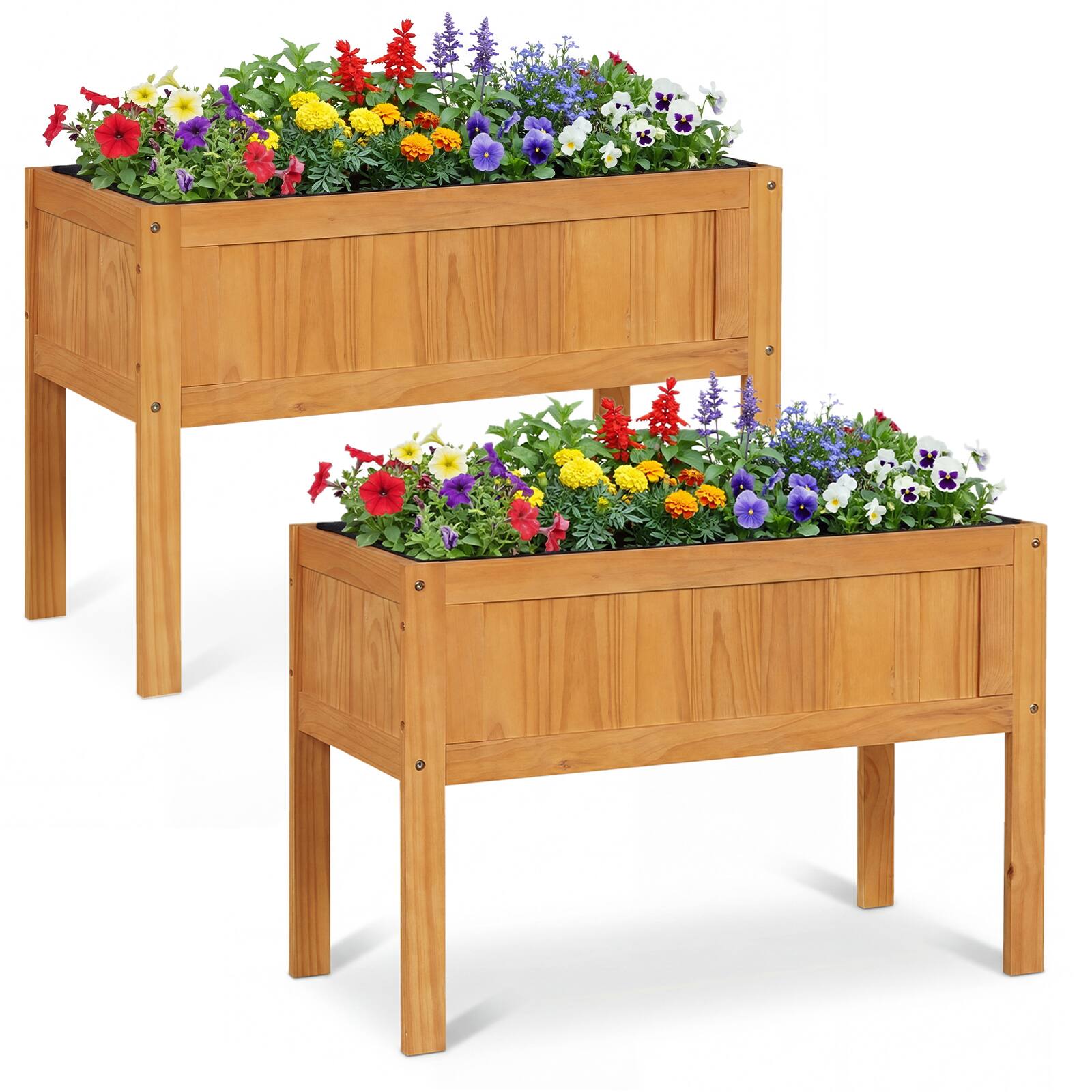 Front. Costway - Costway 2 PCS Wooden Raised Garden Bed Elevated Planter Box with Bed Liner & Drainage Holes - Orange.