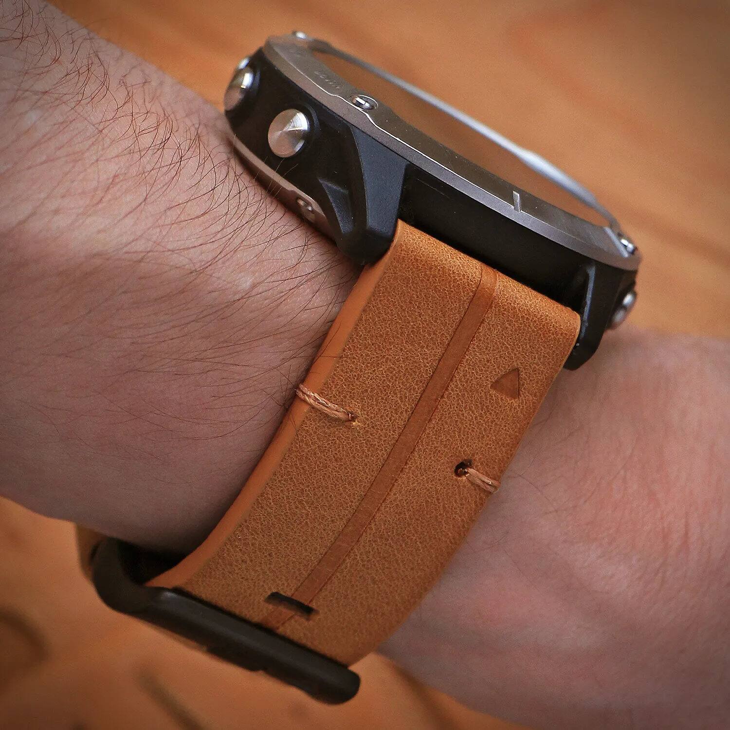 Alt View 2. StrapsCo - Italian Leather Strap QuickFit 22 Watch Band For Garmin Instinct 3 – 45mm (Extra Short) - Slate.