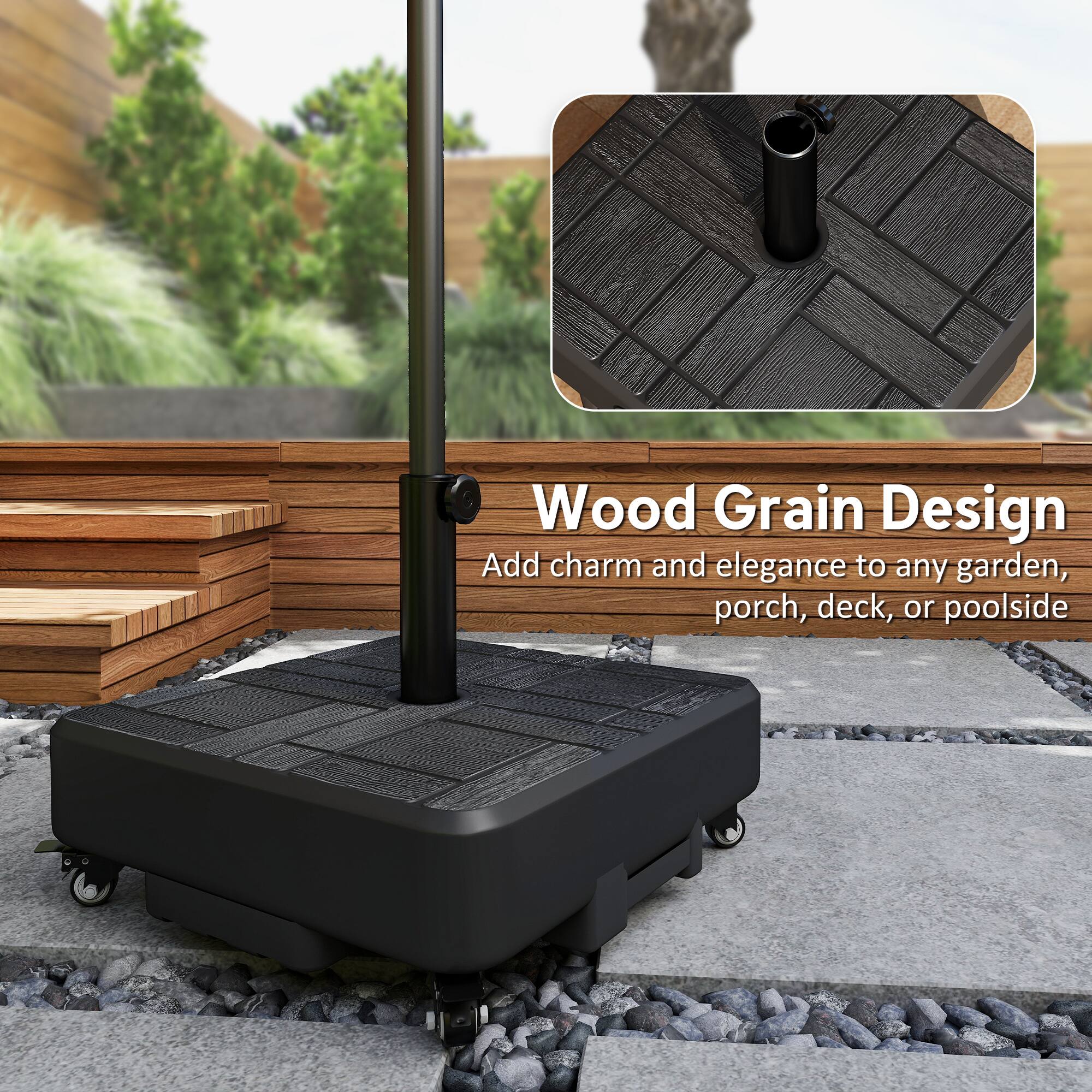 Wood Grain Design  
Add charm and elegance to any garden, porch, deck, or poolside