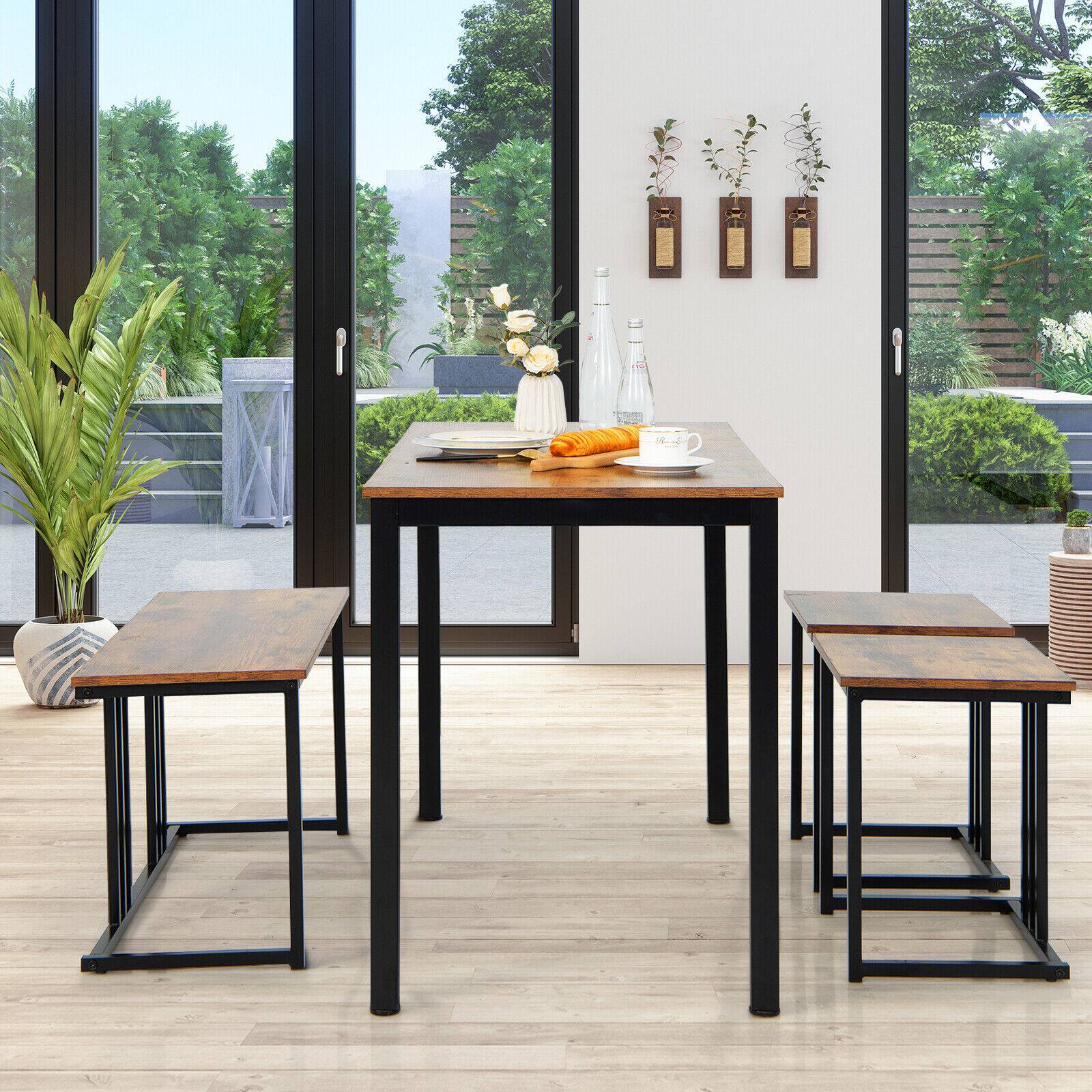 Alt View 1. Ecooso - 4 Piece Space Saving Dining Set with Bench and 2 Stools for Kitchen Area - Brown.