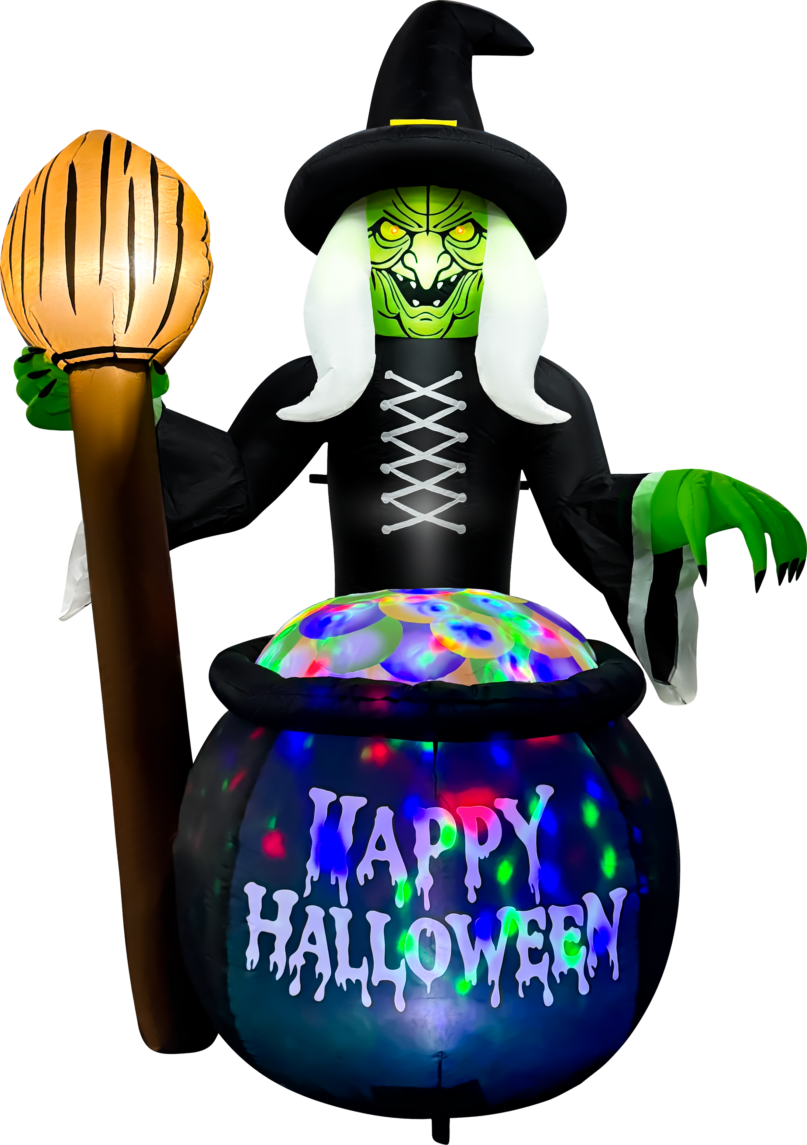 GOOSH Inflatables - GOOSH 6.5FT Inflatable Witch with Cauldron – Light-Up Happy Halloween Yard Decoration - Black