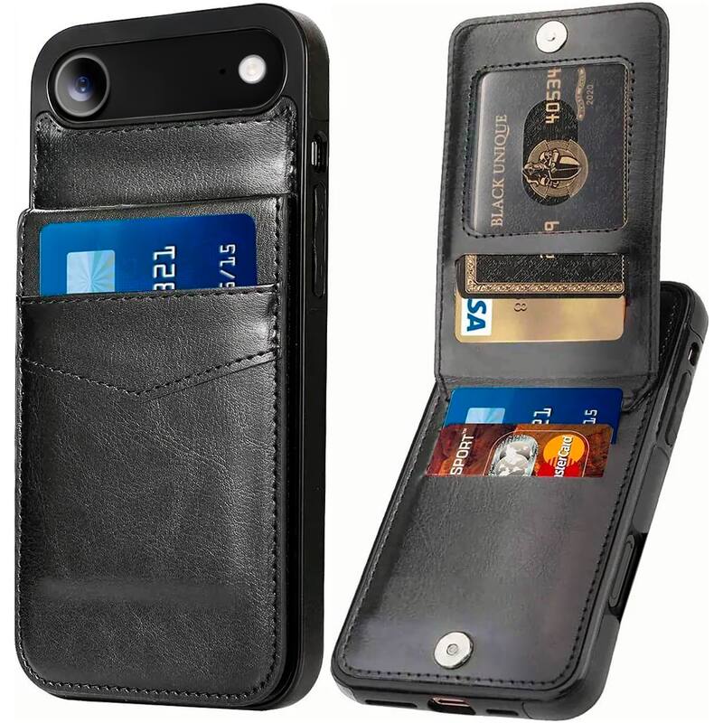 Photos - Case Entronix - Slim Leather Wallet  for iPhone 17 Air with 6 Slot Card Holder - Black