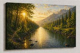 FC Design - Large Canvas 24x36" Frameless Peaceful River Valley Art Painting Home Wall Décor - MultiColor