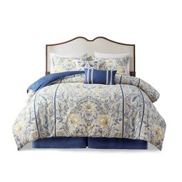 Gracie Mills - Marlon 6-Piece Botanical Cotton Comforter Set - Blue/Yellow