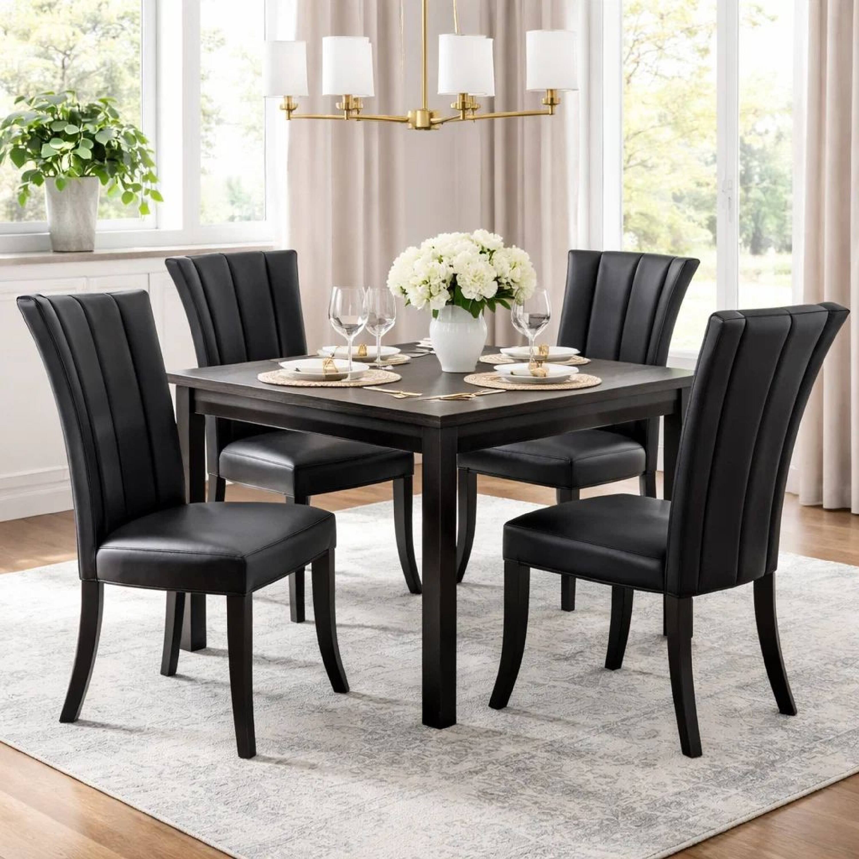 Alt View 6. Manhattan Lane - Leather Upholstered Dining Chair In Poplar Wood, Set Of 2,Black - Black.