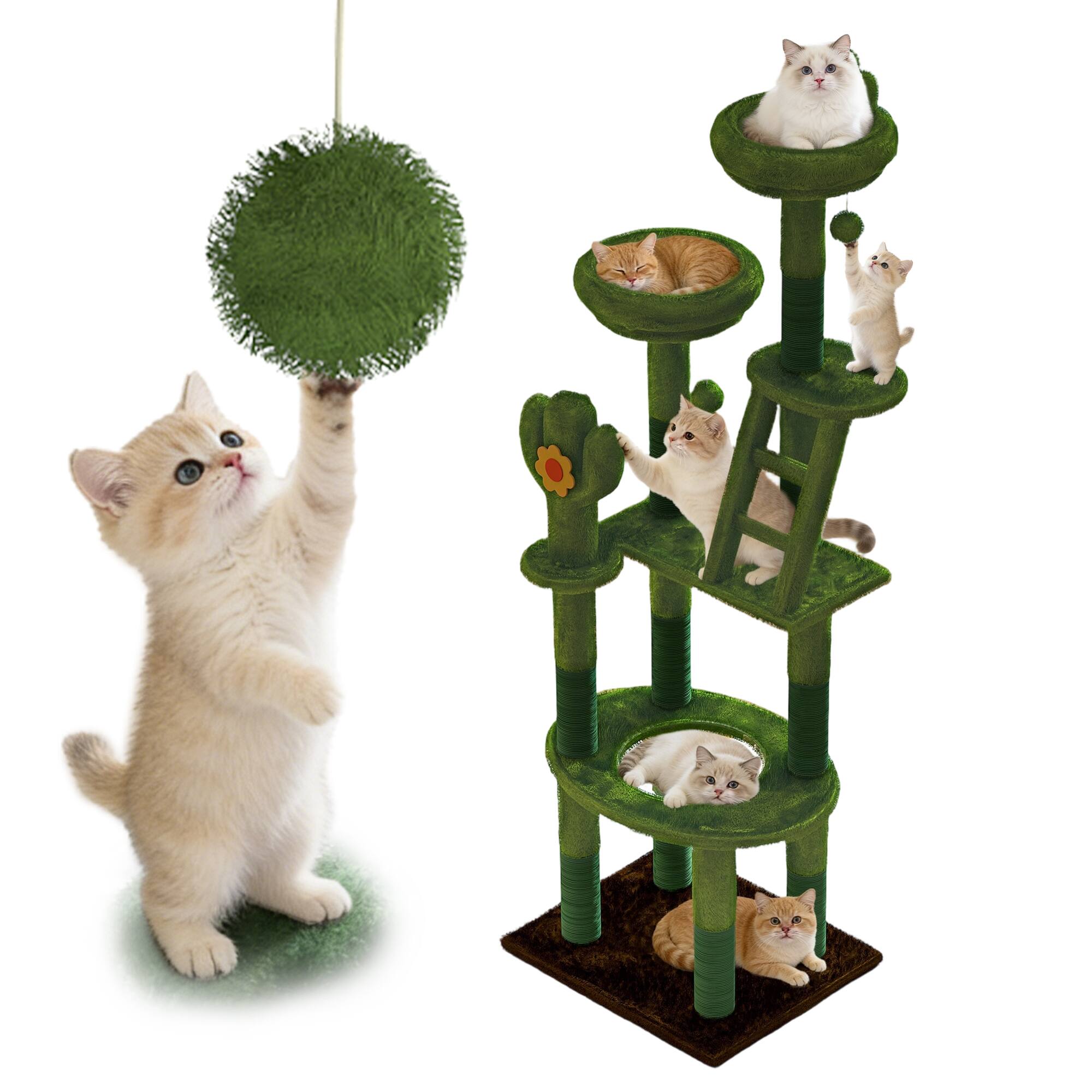 KyyWee 72 Inch Cactus Cat Tree with Transparent Capsule, Sisal ...