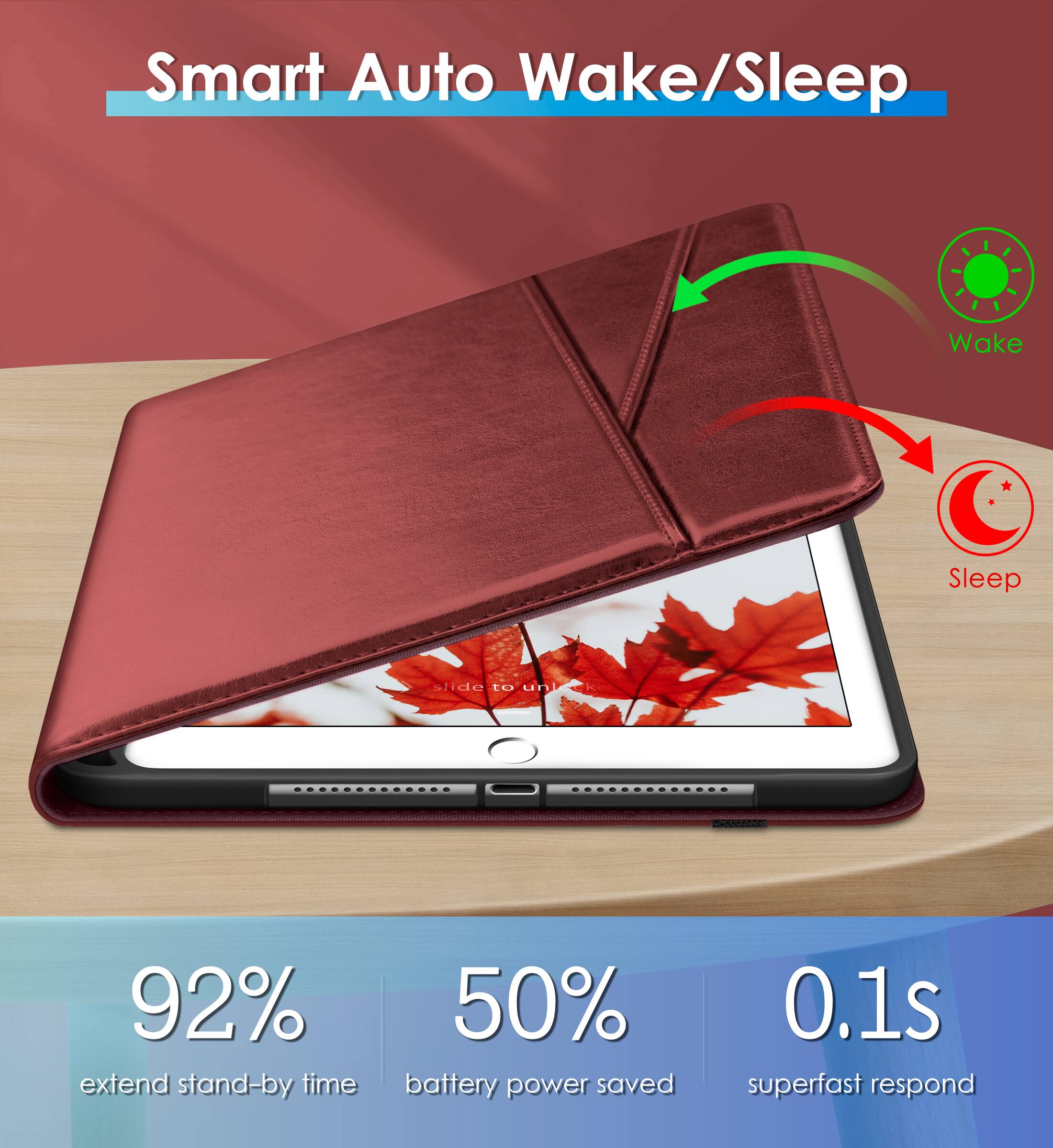 Smart Auto Wake/Sleep

- 92% extend stand-by time
- 50% battery power saved
- 0.1s superfast respond

Wake
Sleep