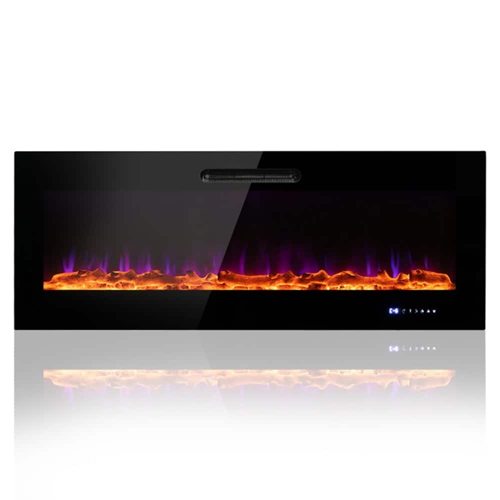 Resenkos - Fireplace Heater, 50/60 Inch Wall Mounted Recessed Electric Fireplace with Decorative Crystal and Log-60 inches