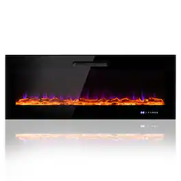 Resenkos - Fireplace Heater, 50/60 Inch Wall Mounted Recessed Electric Fireplace with Decorative Crystal and Log-60 inches