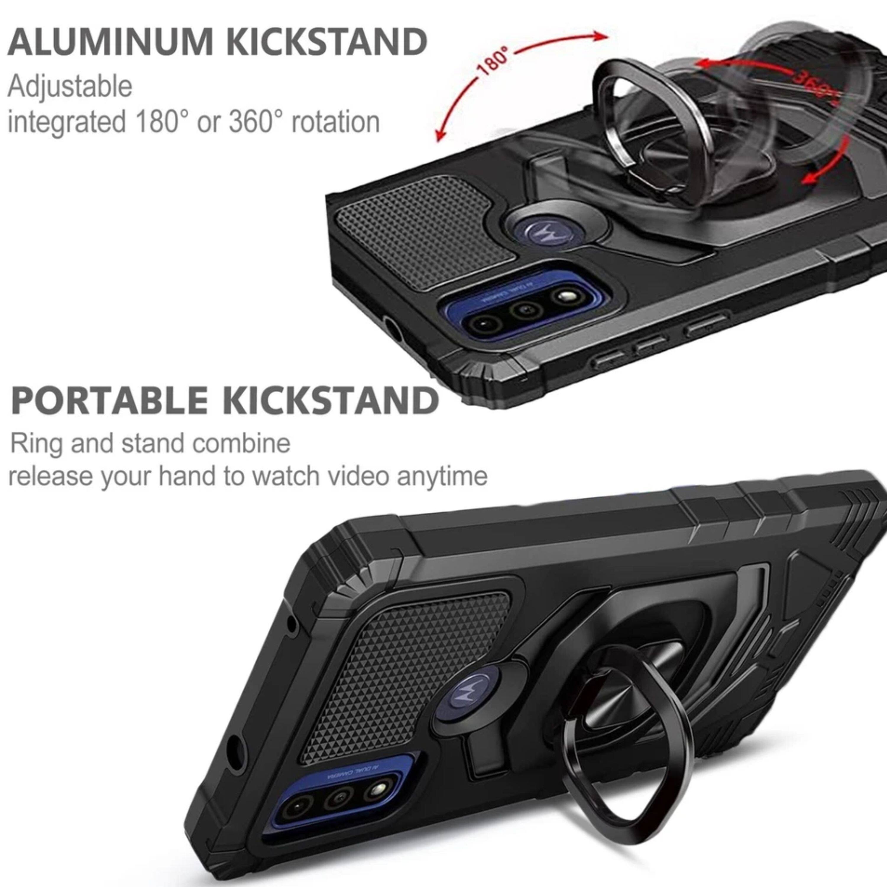 ALUMINUM KICKSTAND  
Adjustable  
integrated 180° or 360° rotation  

PORTABLE KICKSTAND  
Ring and stand combine  
release your hand to watch video anytime