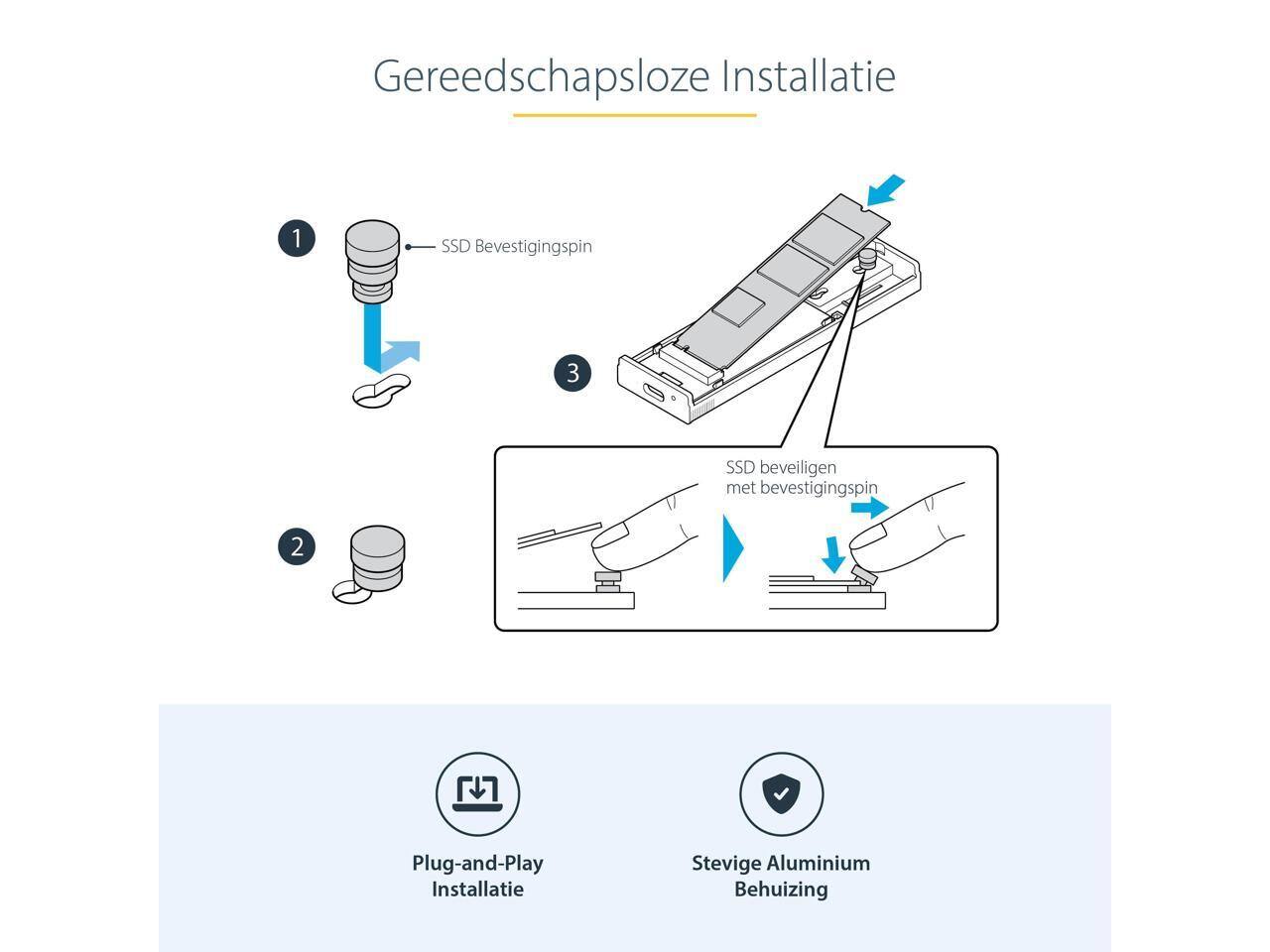 Gereedschapsloze Installatie

1. SSD Bevestigingspin
2. LT Plug-and-Play Installatie
3. Stevige Aluminium Behuizing

SSD beveiligen met bevestigingspin