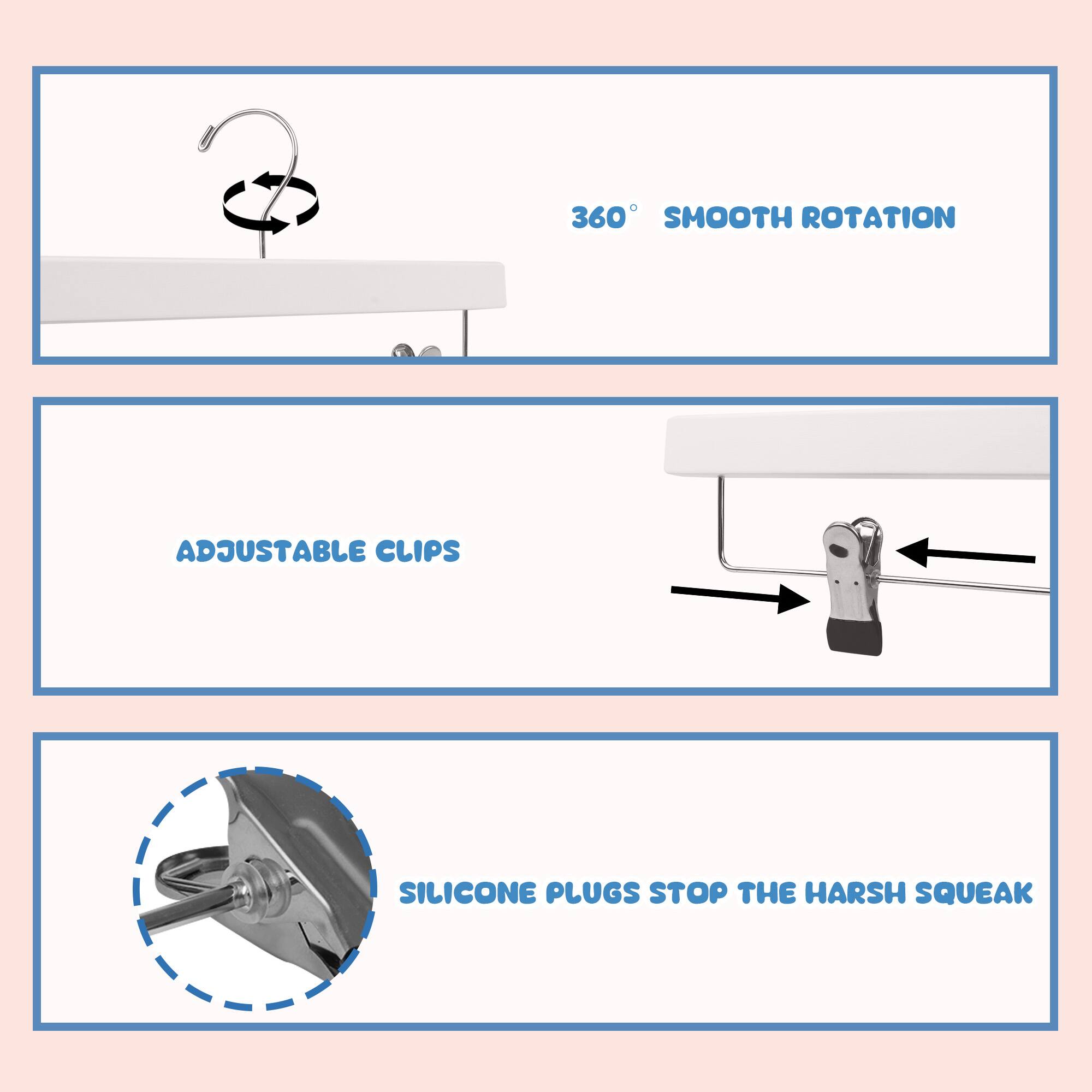 - 360° SMOOTH ROTATION
- ADJUSTABLE CLIPS
- SILICONE PLUGS STOP THE HARSH SQUEAK