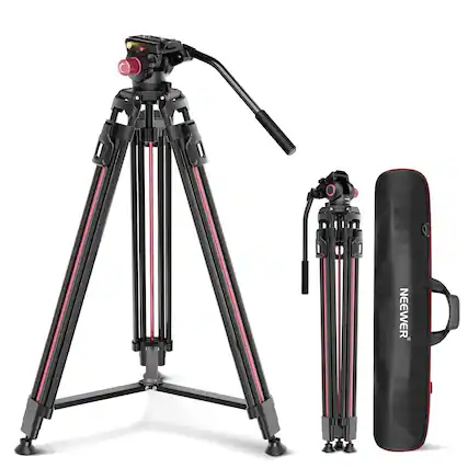 Front. Neewer - 79" Video Tripod with Fluid Head - One-Step QR Aluminum Stand for DSLR & Camcorder (17.6lb).