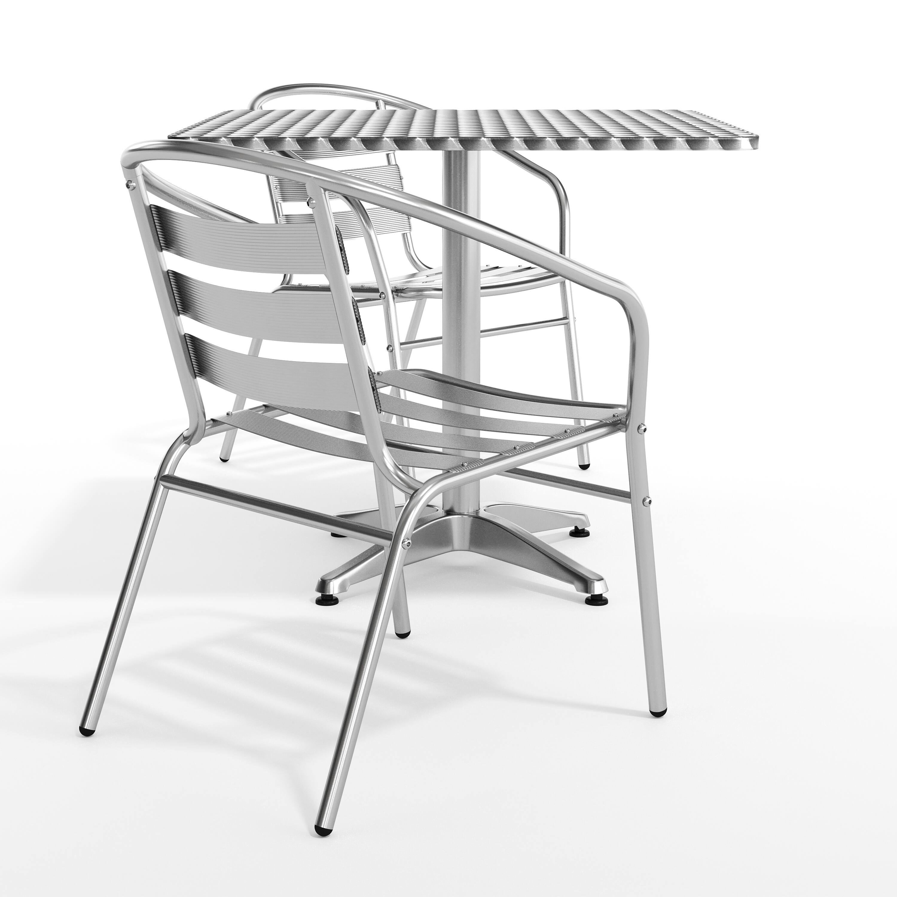 Alt View 9. Emma + Oliver - 31.5'' Square Aluminum Indoor-Outdoor Table Set with 2 Slat Back Chairs - Aluminum.
