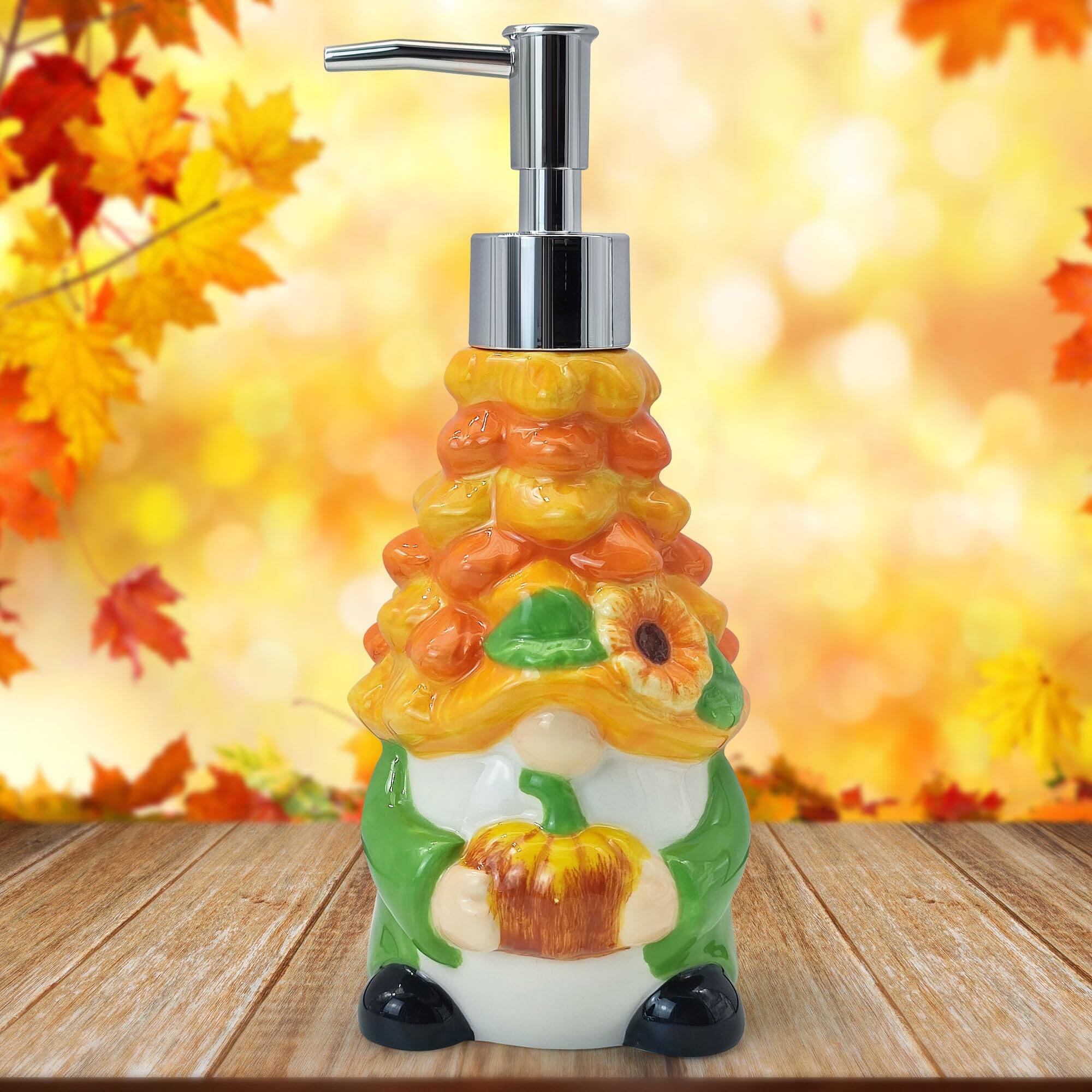 Dapper Styles - Thanksgiving Decorations Indoor Kitchen Bathroom Soap Dispenser Turkey Ceramic For Home Decor Refillable Lo - Fall Gnome