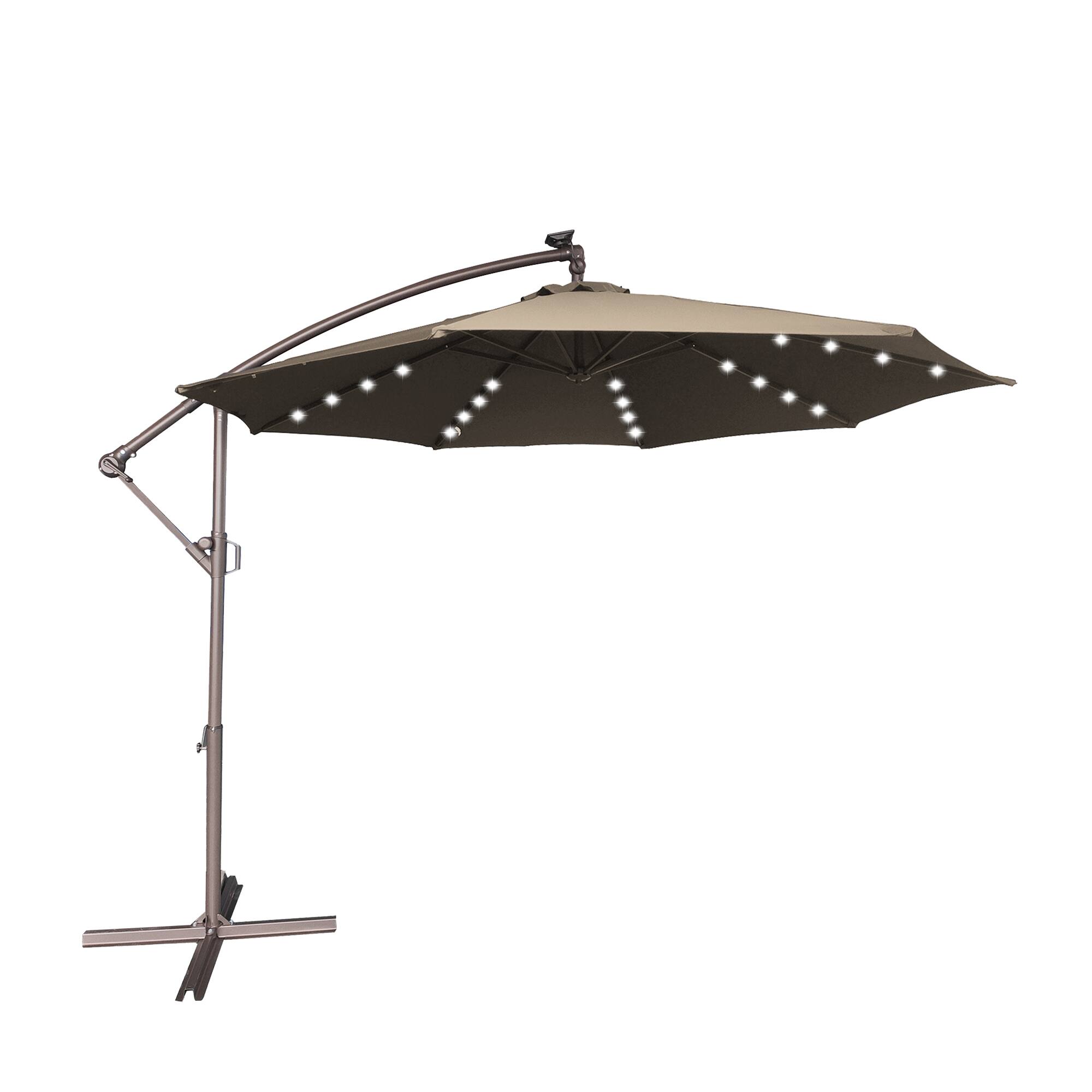 Alt View 5. Mondawe - 10ft Offset Patio Cantilever Umbrella with Easy Tilt，Crank 360°Rotate，Solar LED Lighted - Tan.